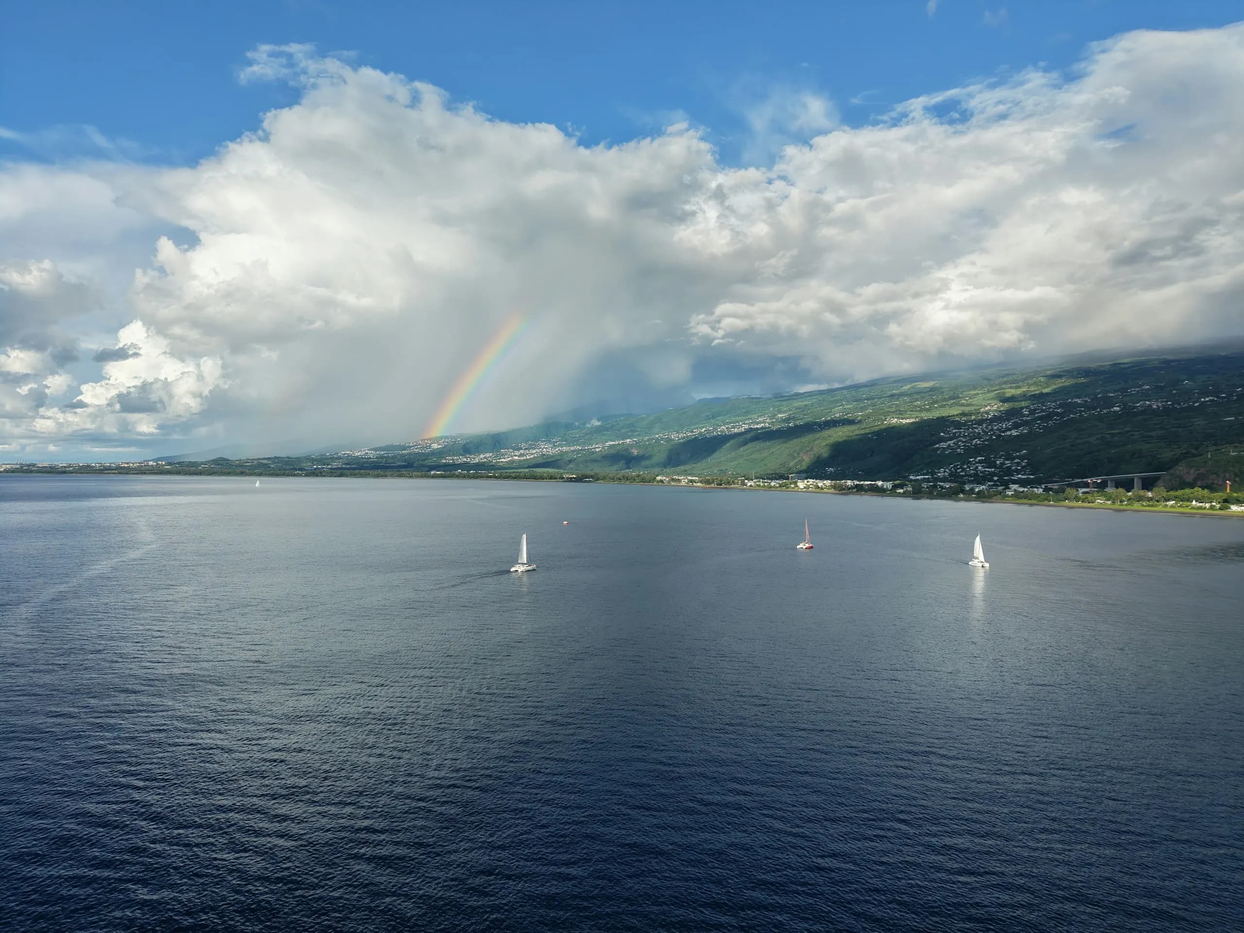 Catamaran sailing on the Mauritius lagoon near Île aux Cerfs