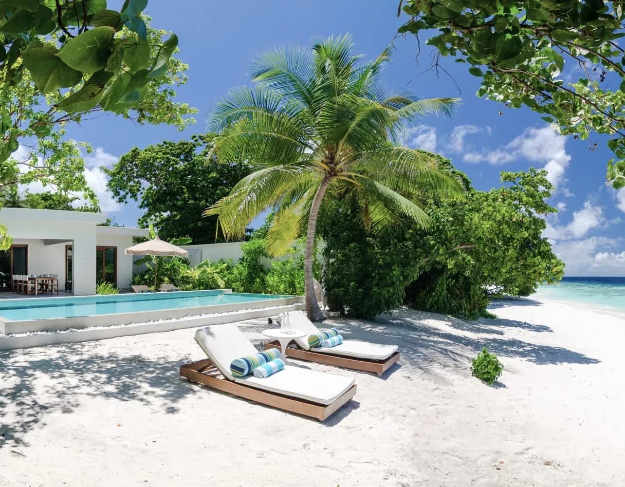 Beach Pool Villa exterior with private pool and beach access at Amilla Maldives