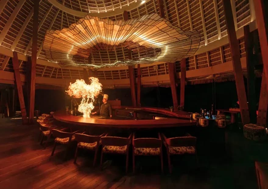 FIRE teppanyaki restaurant grill at Anantara Kihavah Maldives Villas