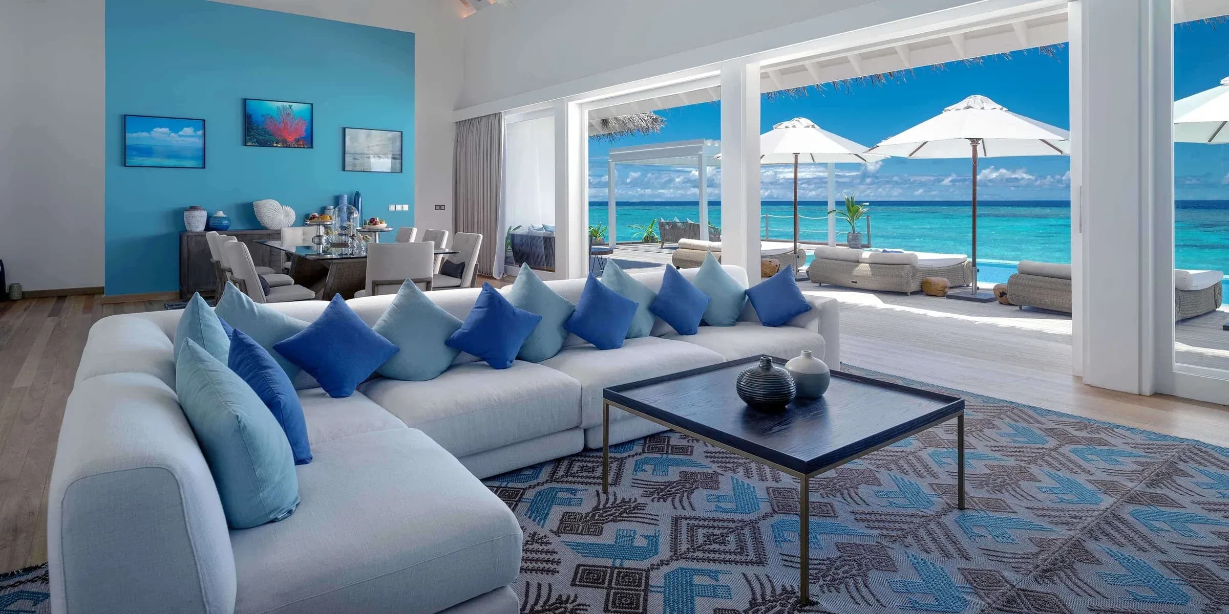 Grand Baglioni Maldives Villa exterior at sunset