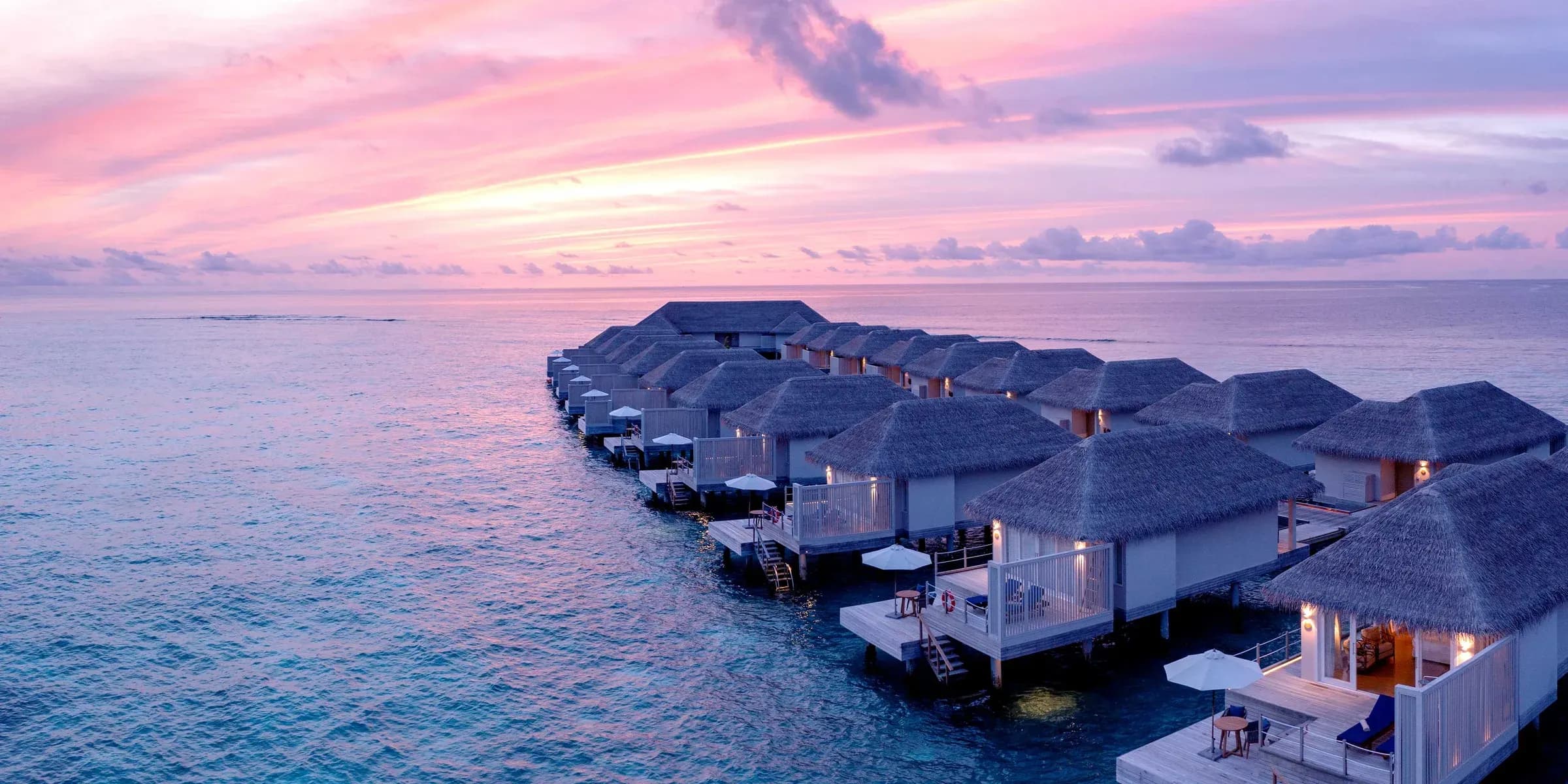Sunset Water Villa overlooking the lagoon at Baglioni Resort Maldives