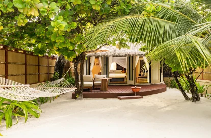 Oceanview Pool Villa exterior with private pool at Banyan Tree Vabbinfaru