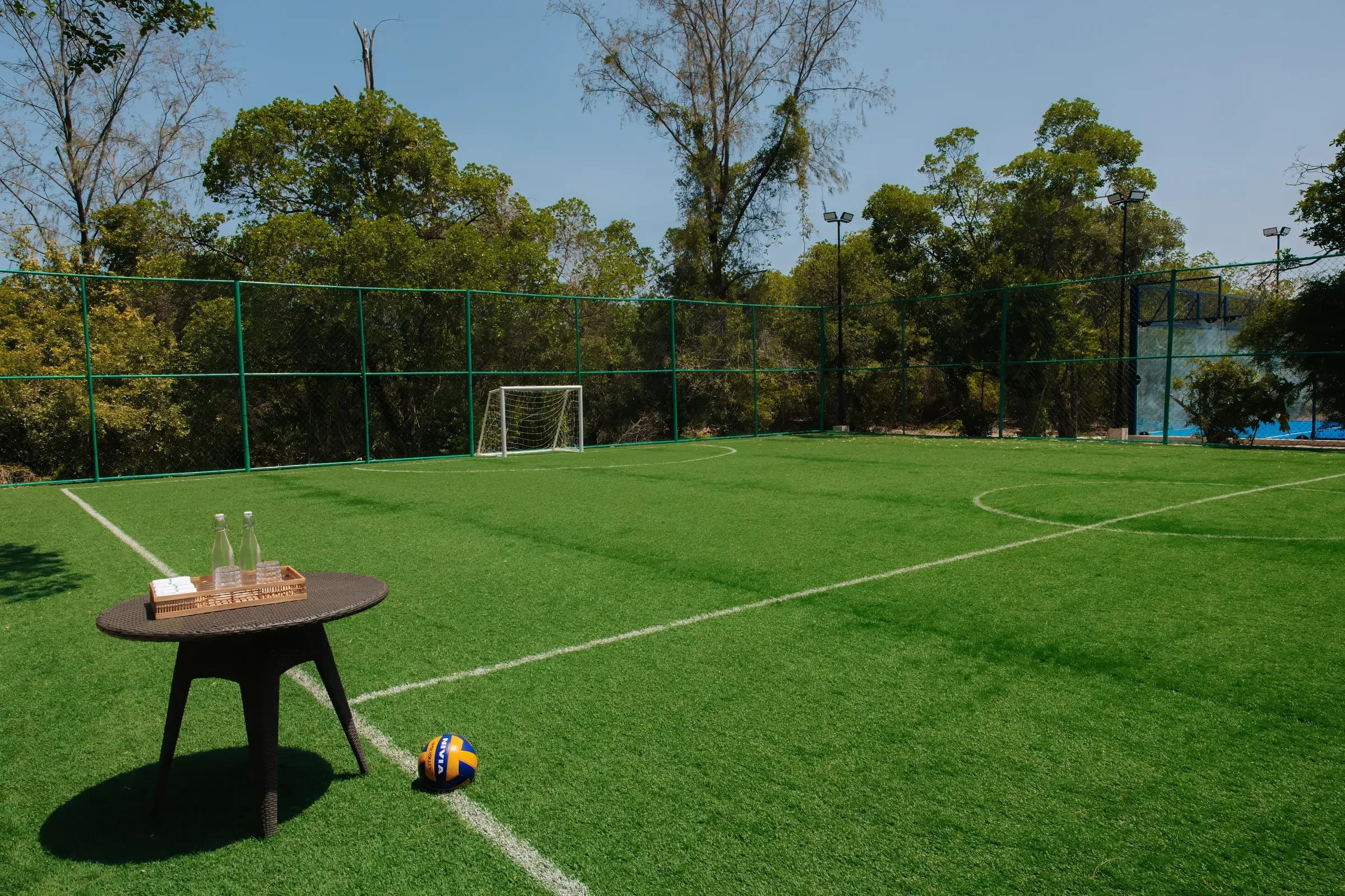Floodlit futsal court among the sports facilities at Bawe Island