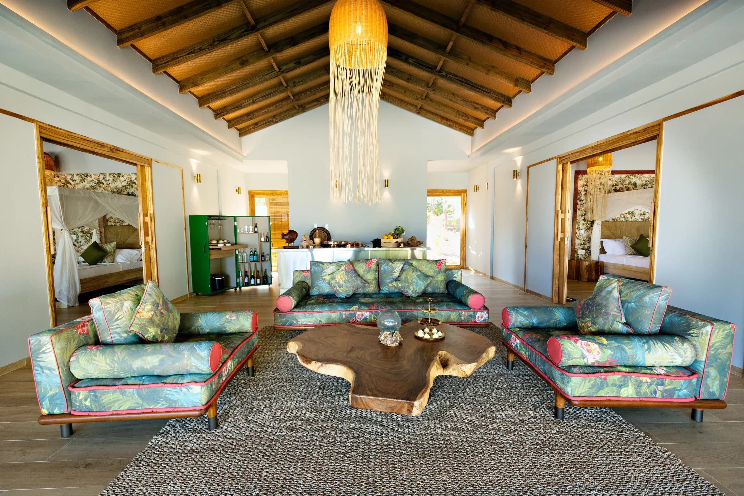 Open-air living room between two bedrooms at a Zanzibar Villa, Bawe Island