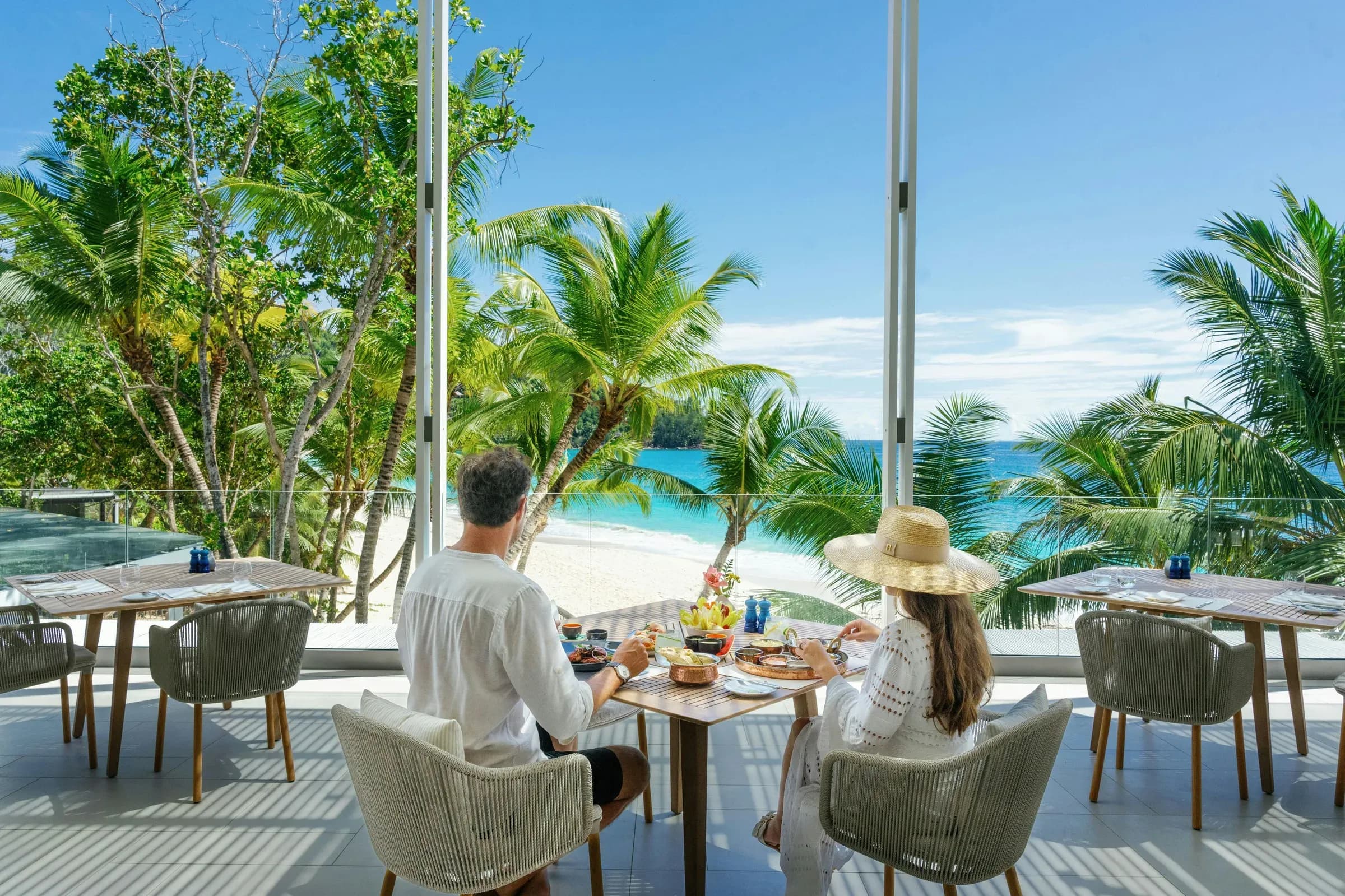 Le White all-day restaurant interior at Cheval Blanc Seychelles
