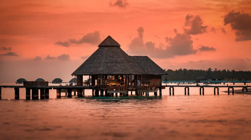 Overwater dining pavilion at Sunset Grill, Conrad Maldives Rangali Island