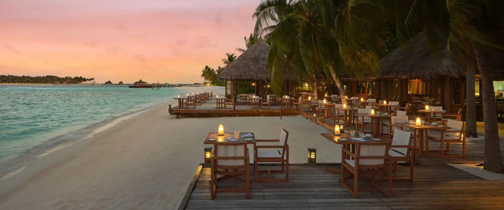 Vilu Restaurant & Bar overlooking the lagoon at sunset, Conrad Maldives Rangali Island