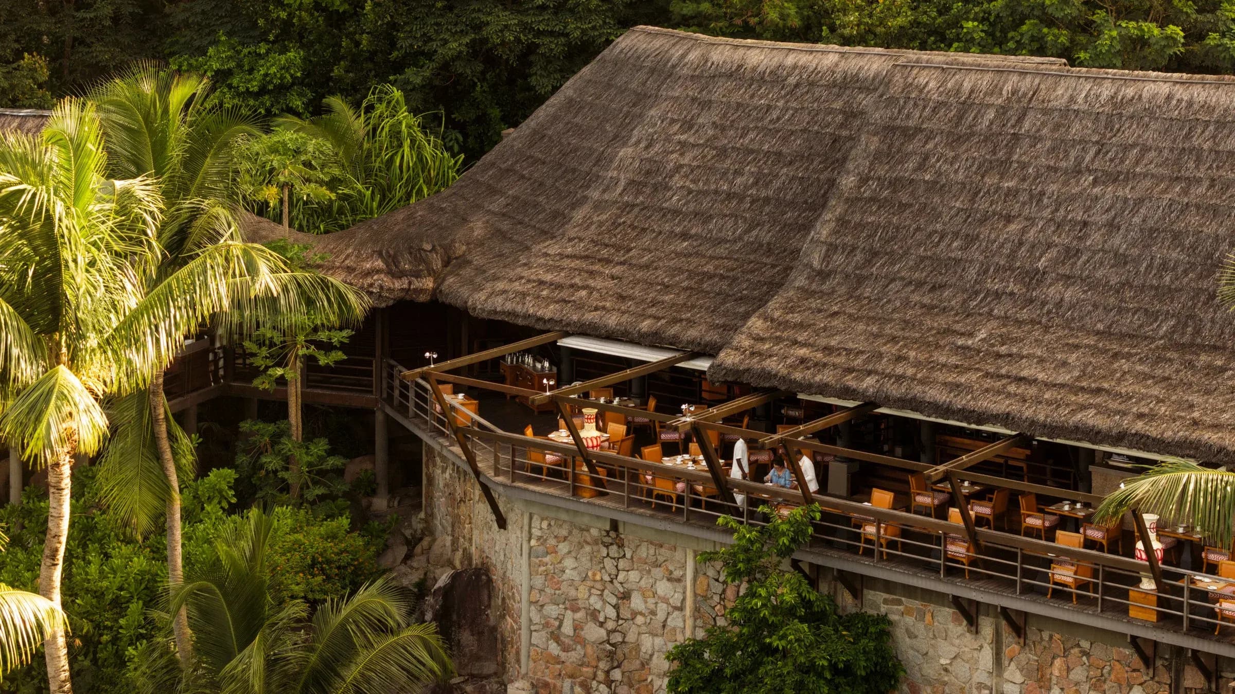 Legend restaurant dining setting overlooking the bay at Constance Lemuria