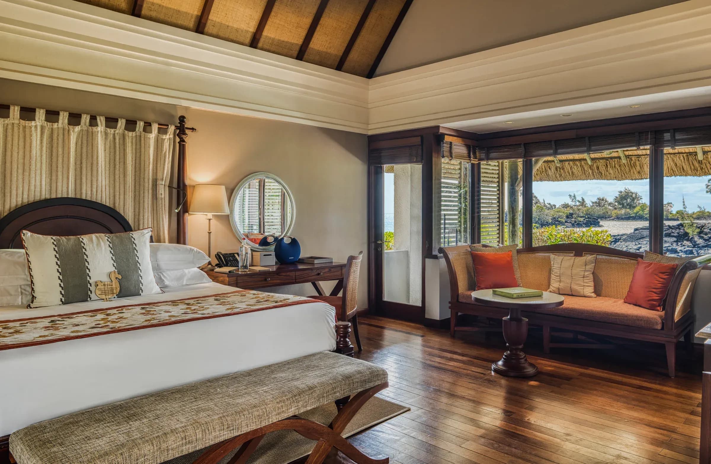 Junior Suite Beachfront interior with lagoon views at Constance Prince Maurice