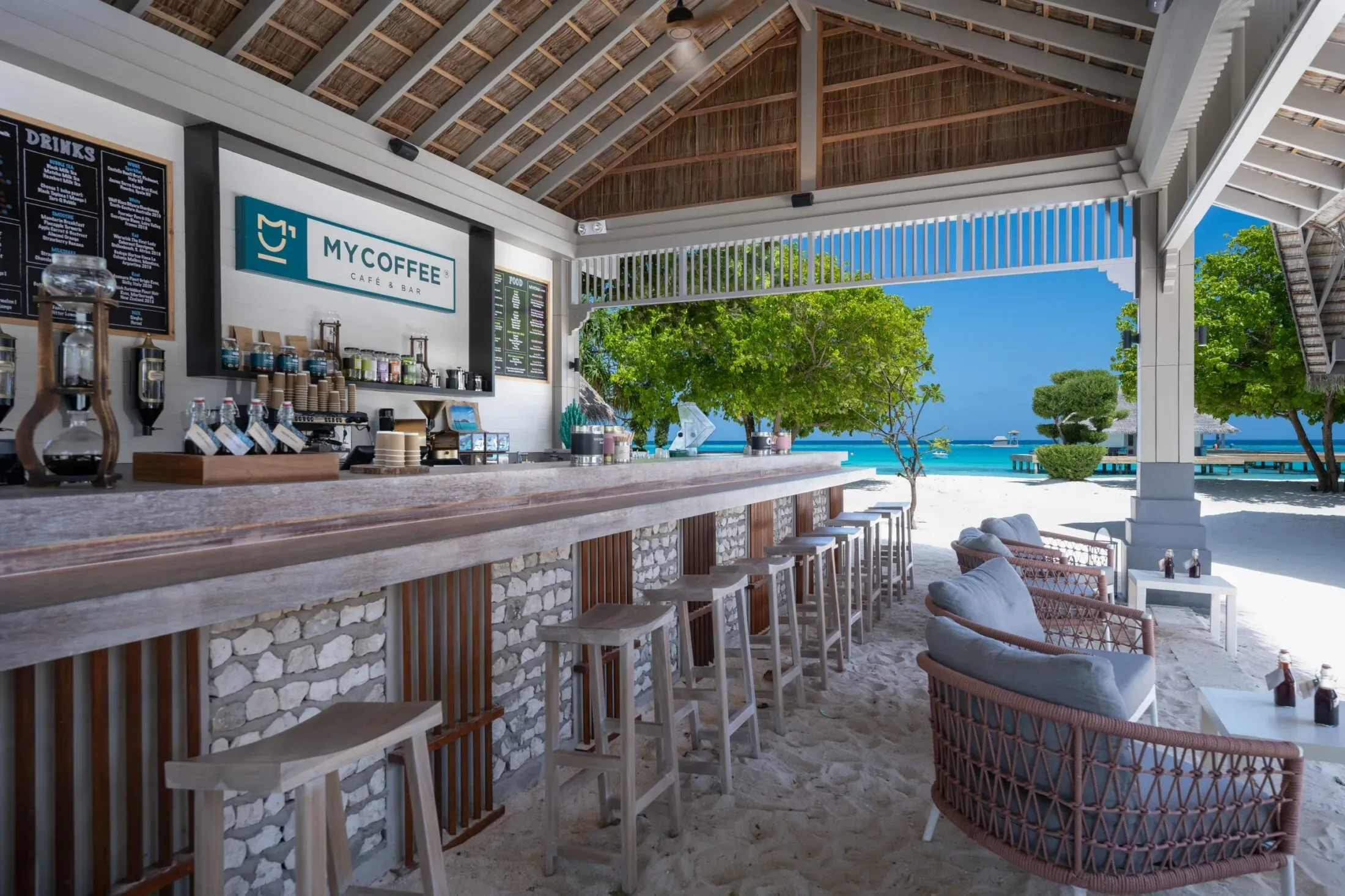 MYCOFFEE open-air lounge cafe at Cora Cora Maldives