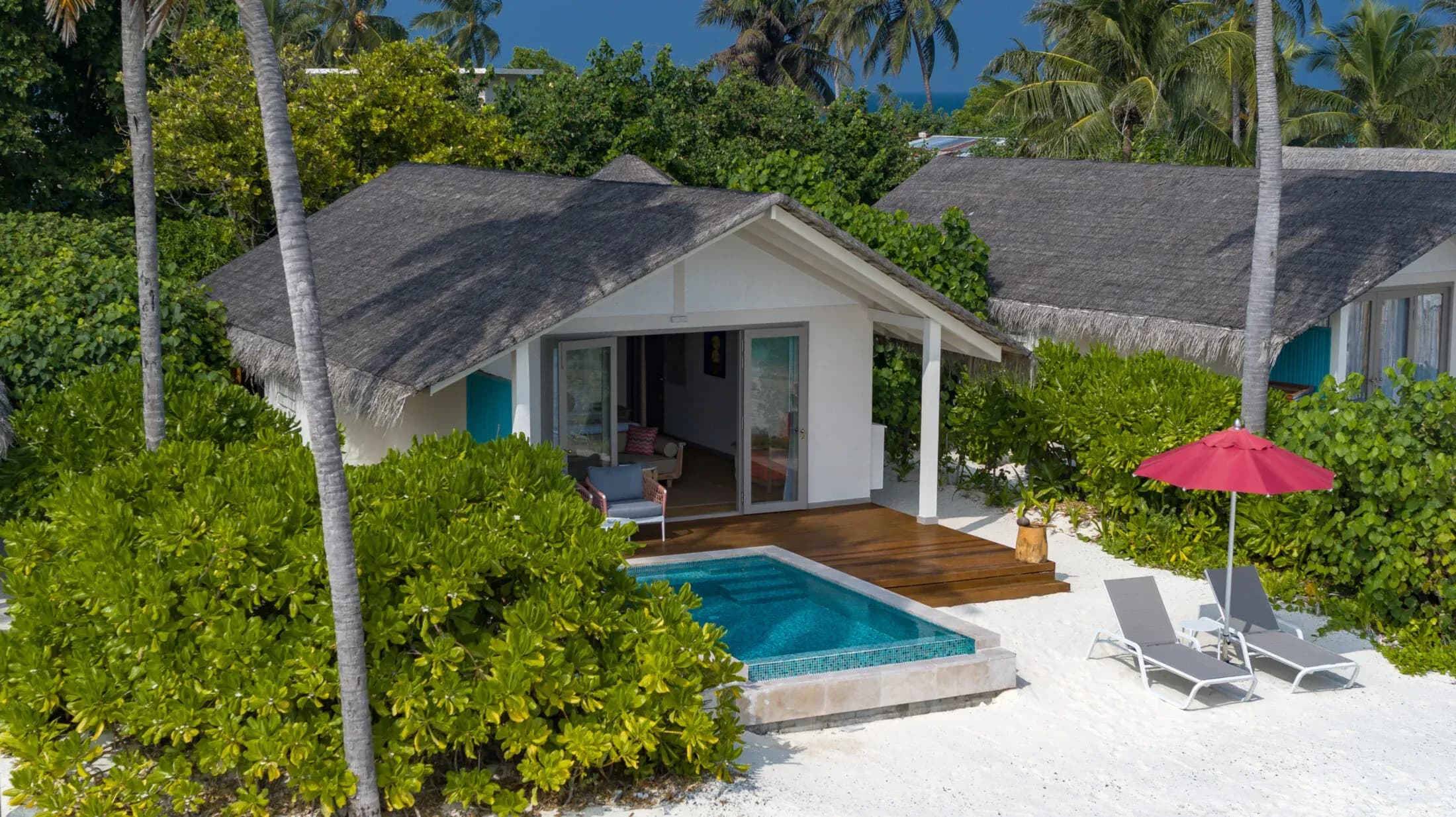 Beach Pool Villa facade and private pool at Cora Cora Maldives