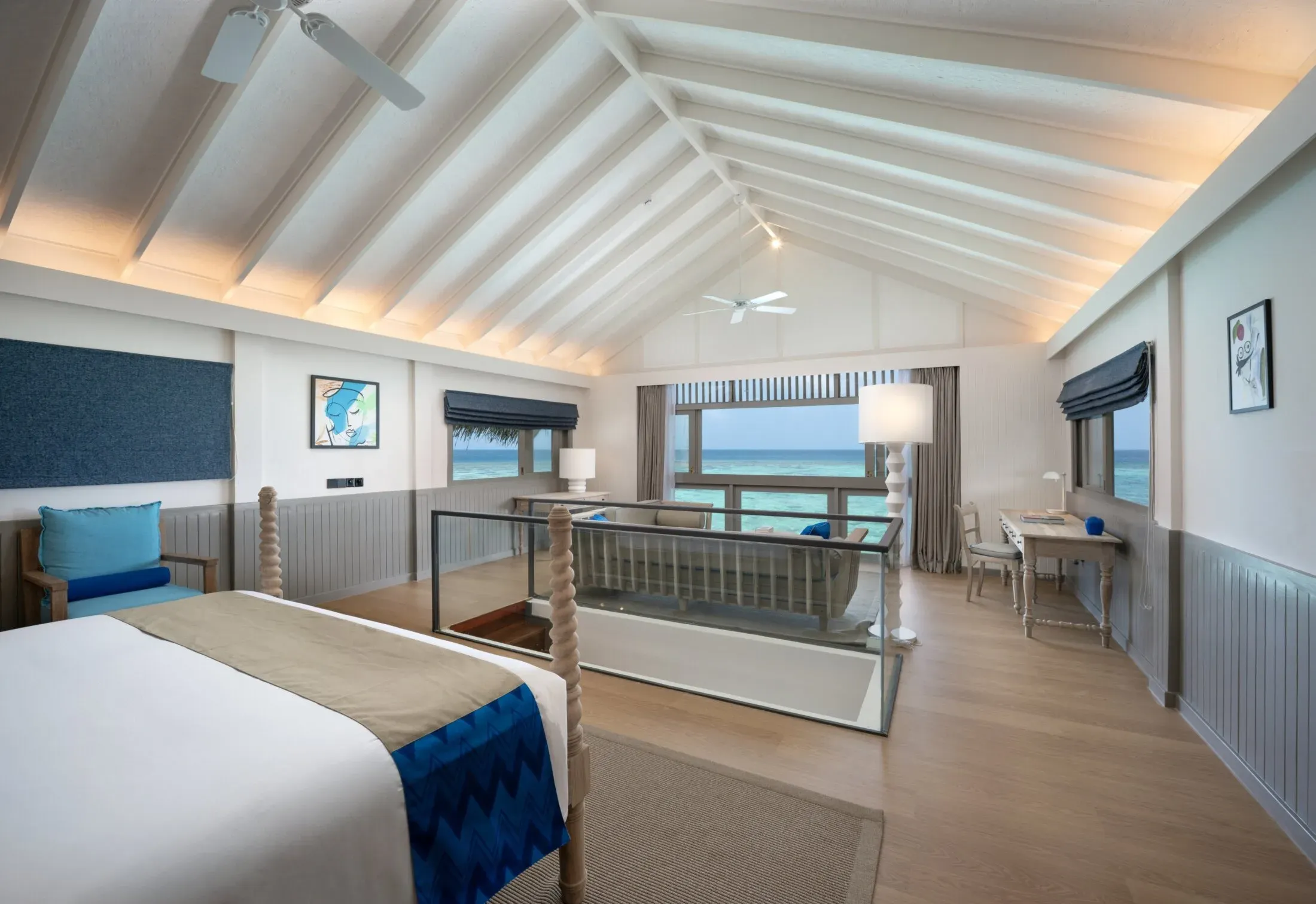 Duplex Lagoon Pool Villa upstairs bedroom at Cora Cora Maldives
