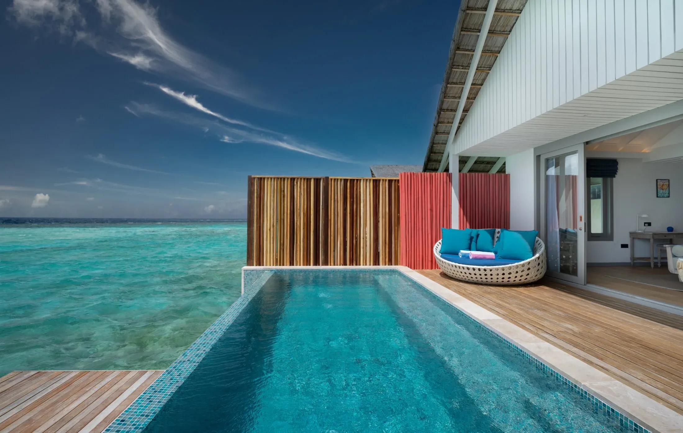 Lagoon Pool Villa terrace and private pool over the water at Cora Cora Maldives