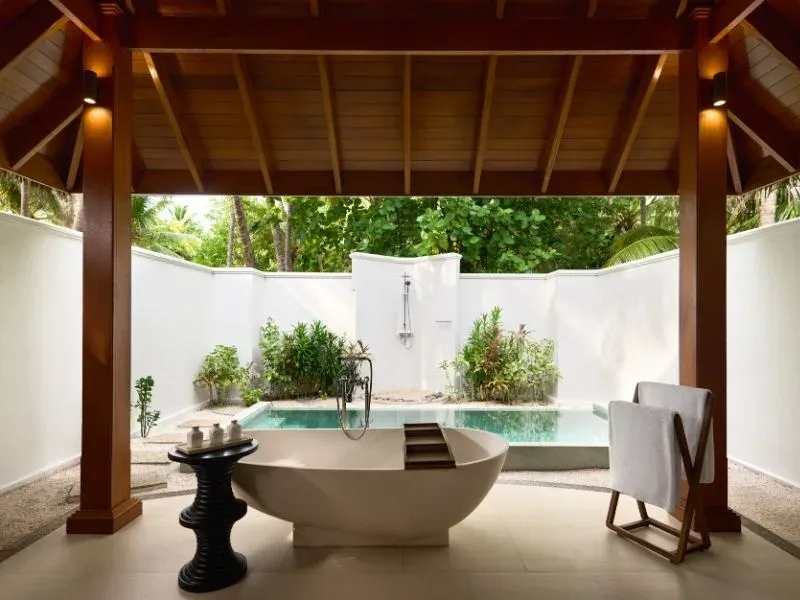 Private plunge pool deck of a Beach Plunge Pool Villa at Dusit Thani Maldives