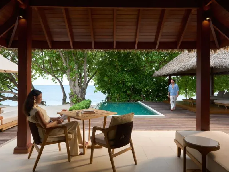 Two Bedrooms Beach Pool Villa with private pool and garden at Dusit Thani Maldives
