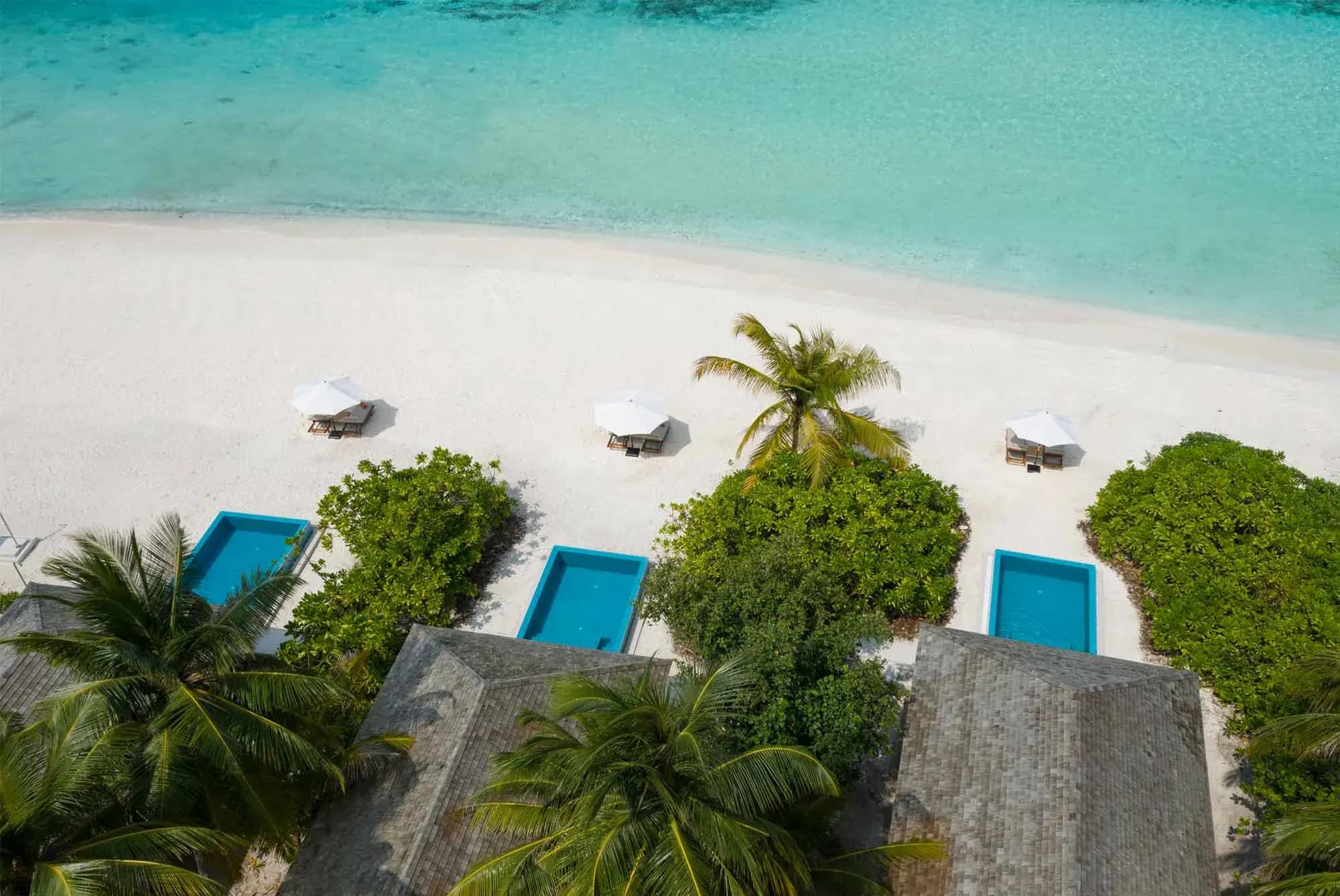 Beach Villa with Pool bedroom and private plunge pool at Emerald Faarufushi Resort & Spa