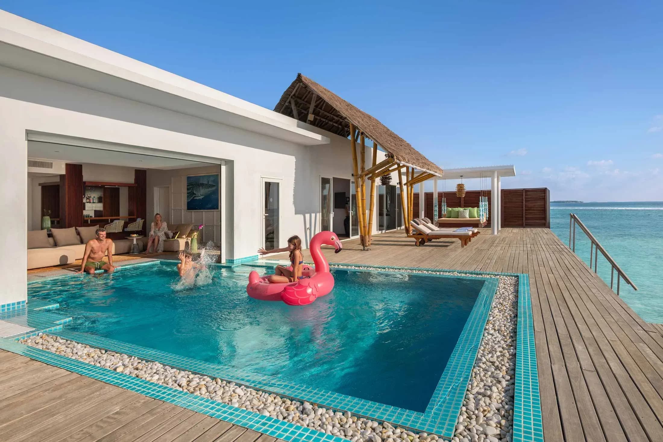 Private pool deck at the Two Bedroom Presidential Ocean Villa with Pool, Emerald Maldives Resort & Spa