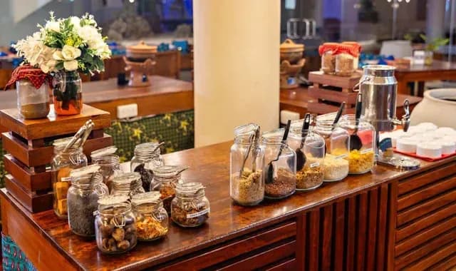 Market Kitchen's breakfast spread of preserves and condiments at Essque Zalu Zanzibar