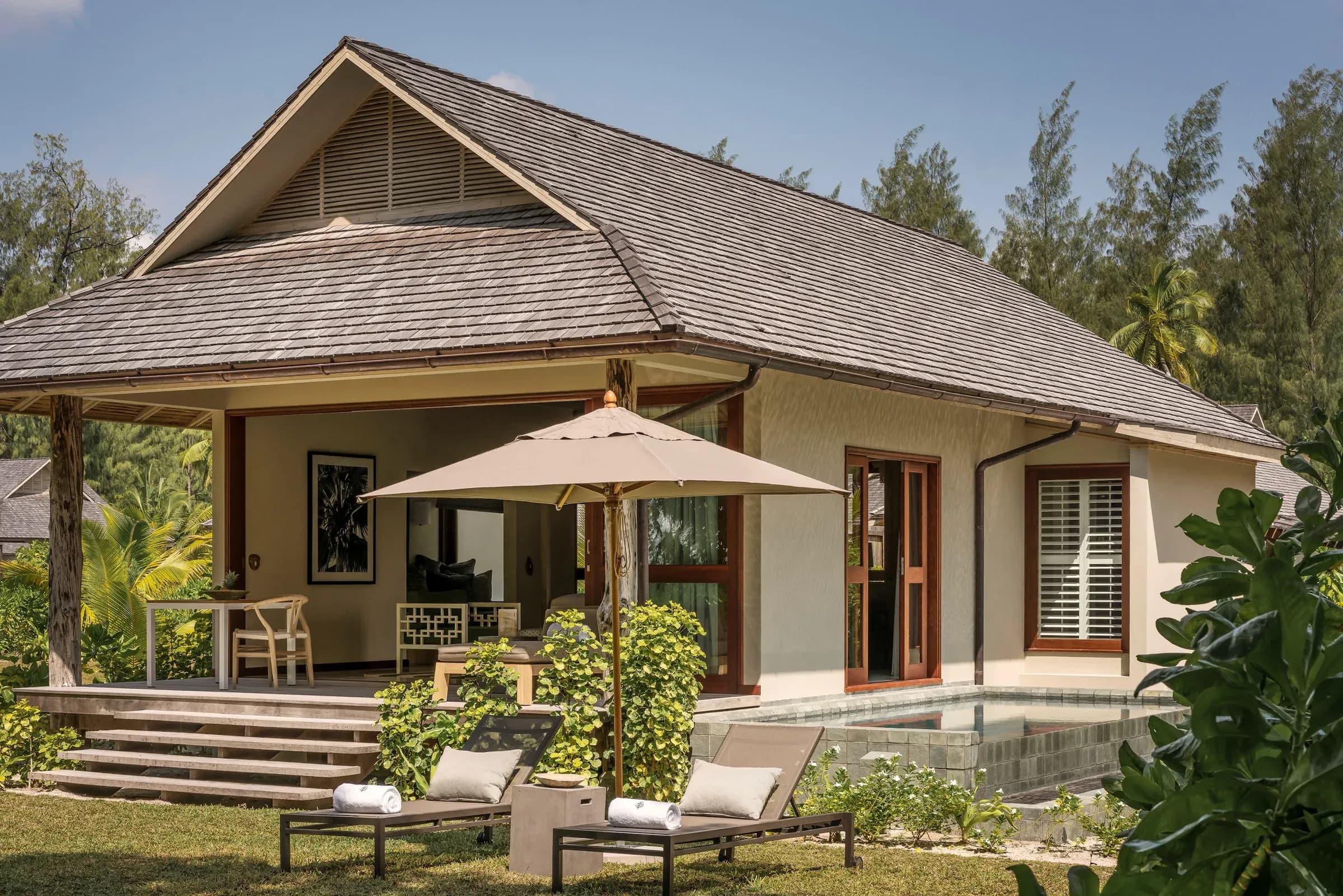 Beach Pool Villa exterior and garden at Four Seasons Resort Seychelles at Desroches Island