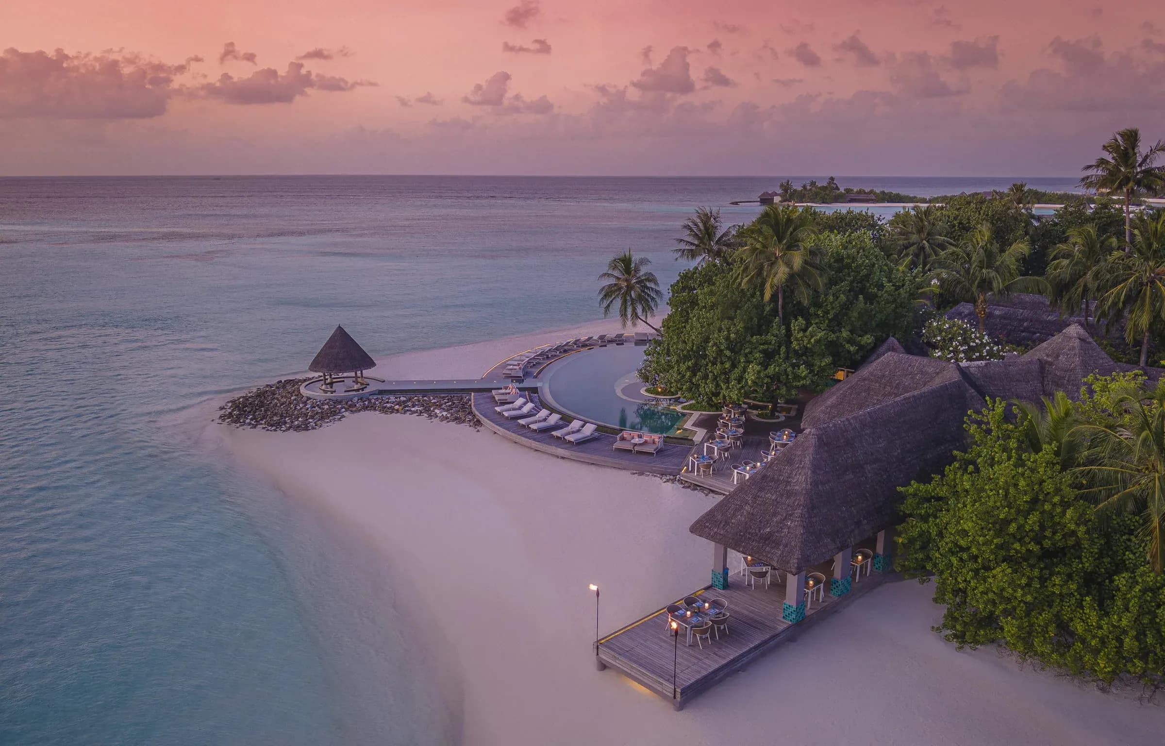 Reef Club restaurant setting at Four Seasons Resort Maldives at Kuda Huraa