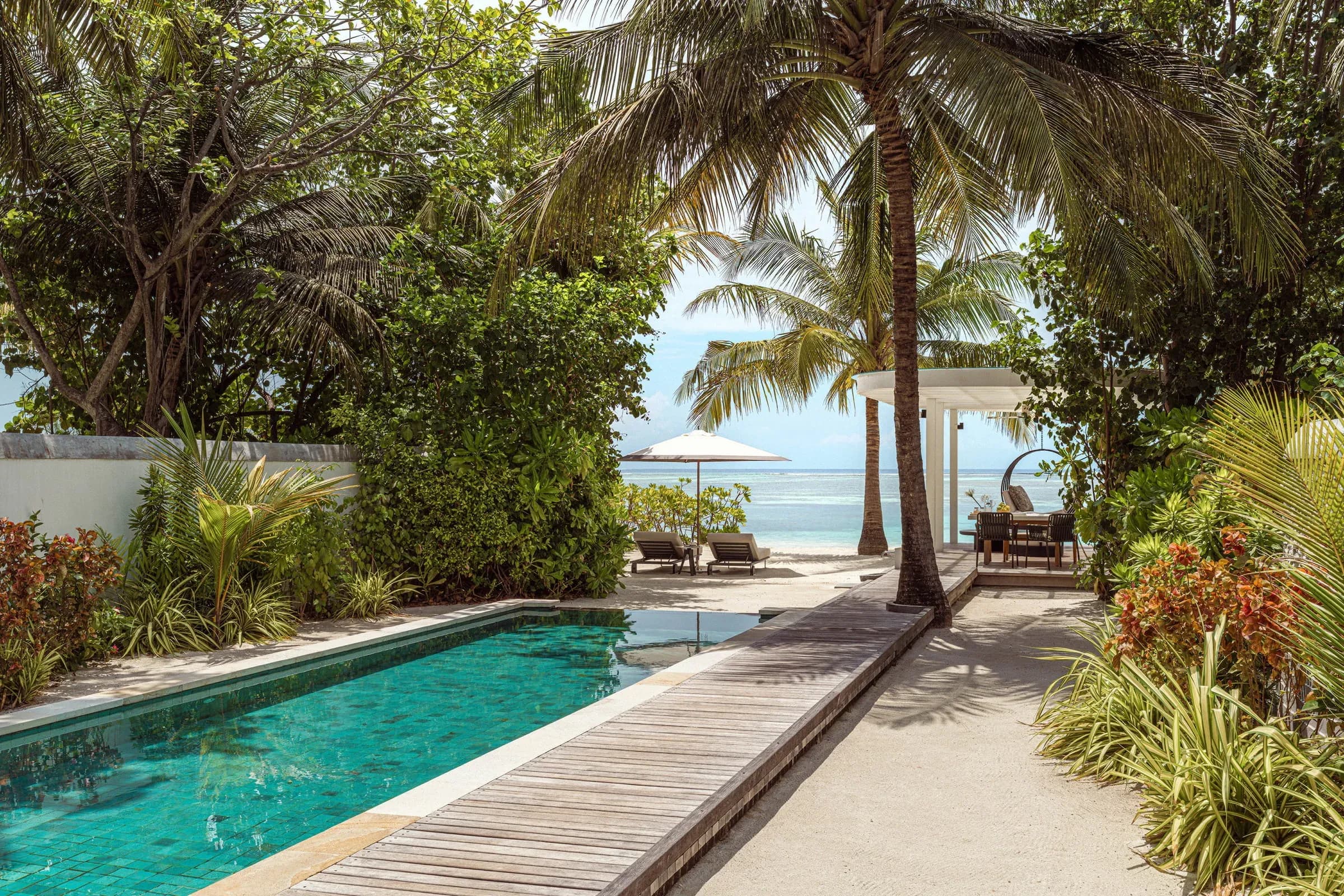 Sunrise Beach Villa with Pool exterior deck at Four Seasons Resort Maldives at Kuda Huraa