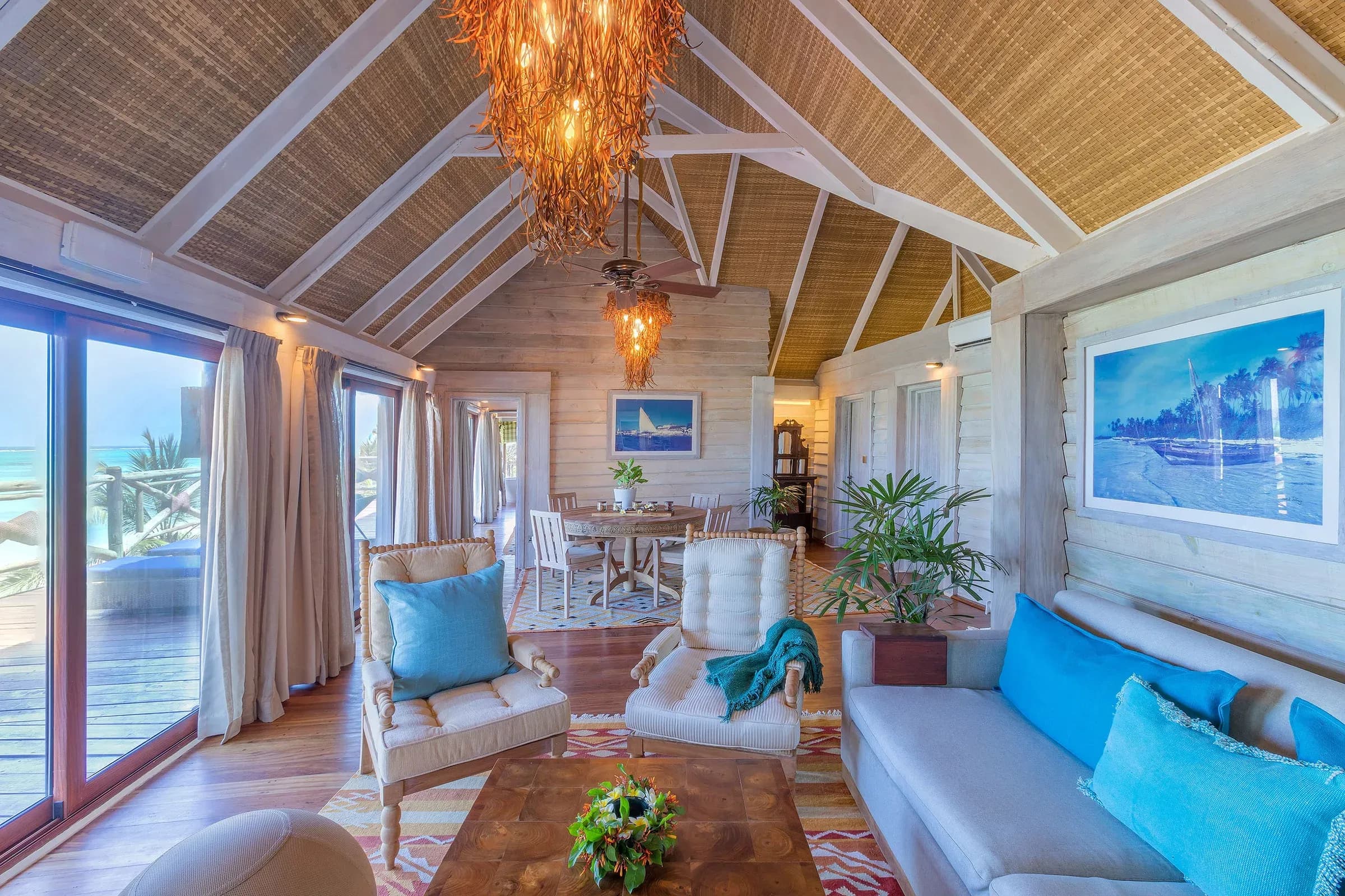 The Level 2 Bedroom Ocean Pavilion raised among the palm trees at Meliá Zanzibar