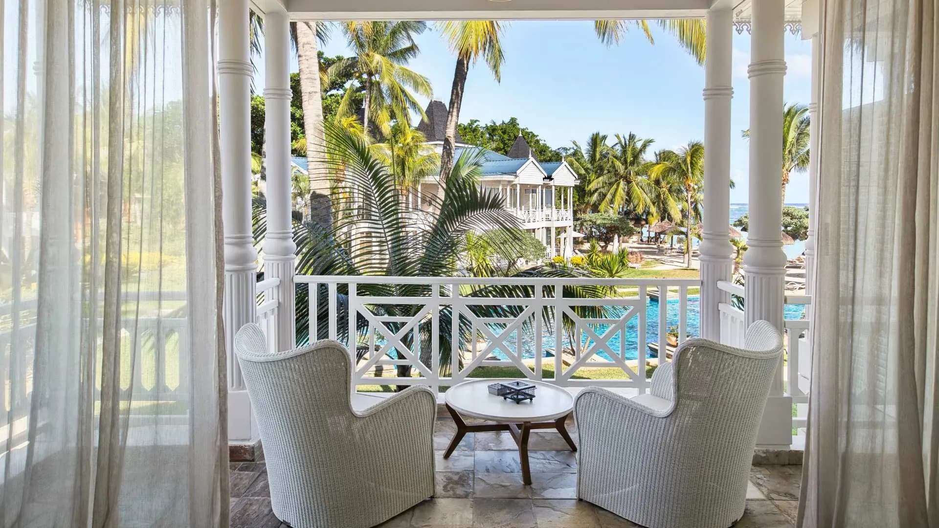 Deluxe Seaview Suite balcony in the Adult-Only Wing at Heritage Le Telfair