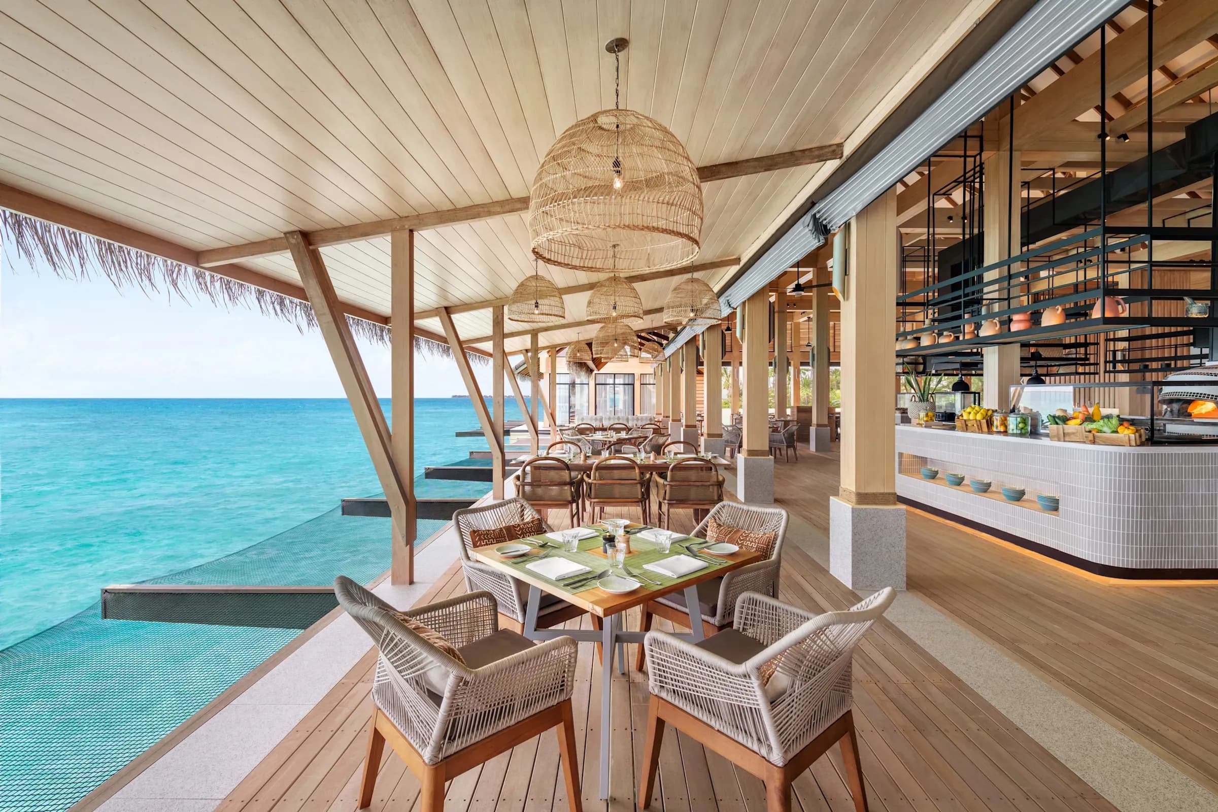 Habitat all-day dining restaurant interior at Hilton Maldives Amingiri Resort & Spa