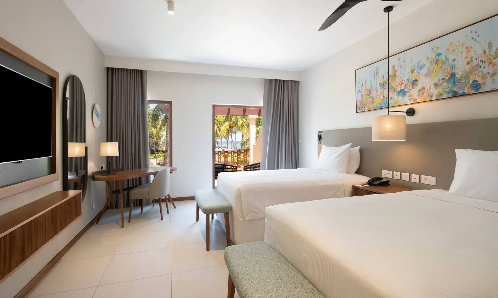 Twin Deluxe Room with garden view at Hilton Mauritius Resort & Spa