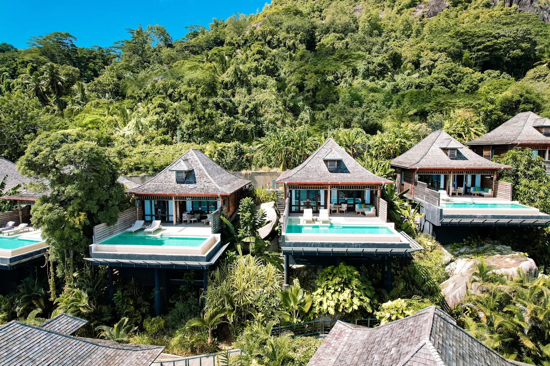 Exterior view of oceanfront villas at Hilton Seychelles Northolme Resort & Spa, Mahé
