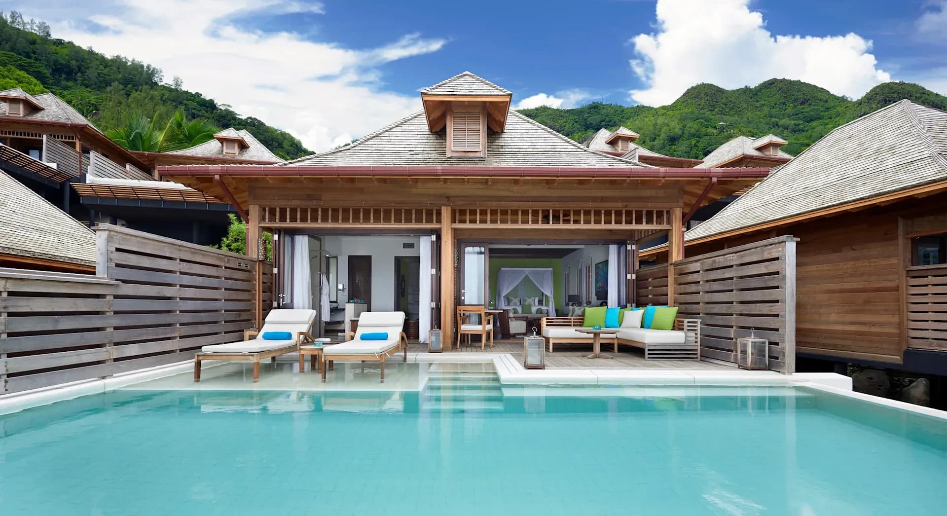 Exterior of a Grand Oceanview Villa with private infinity pool at Hilton Seychelles Northolme
