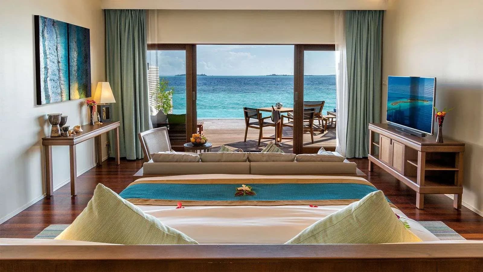 Ocean Pool Villa with private infinity pool over the lagoon at Hurawalhi Island Resort