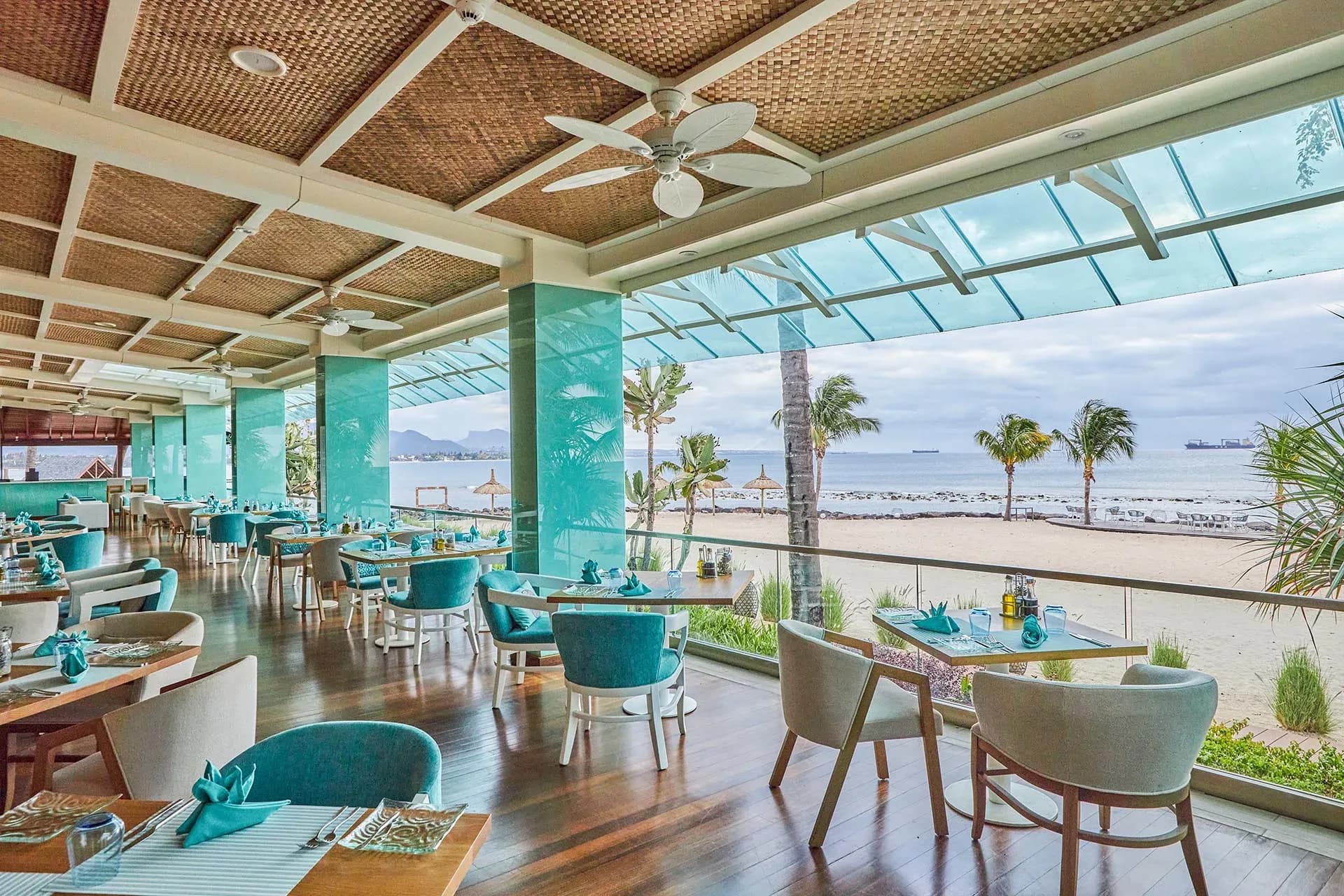 Segala restaurant beachfront terrace overlooking the ocean at InterContinental Mauritius Resort Balaclava Fort