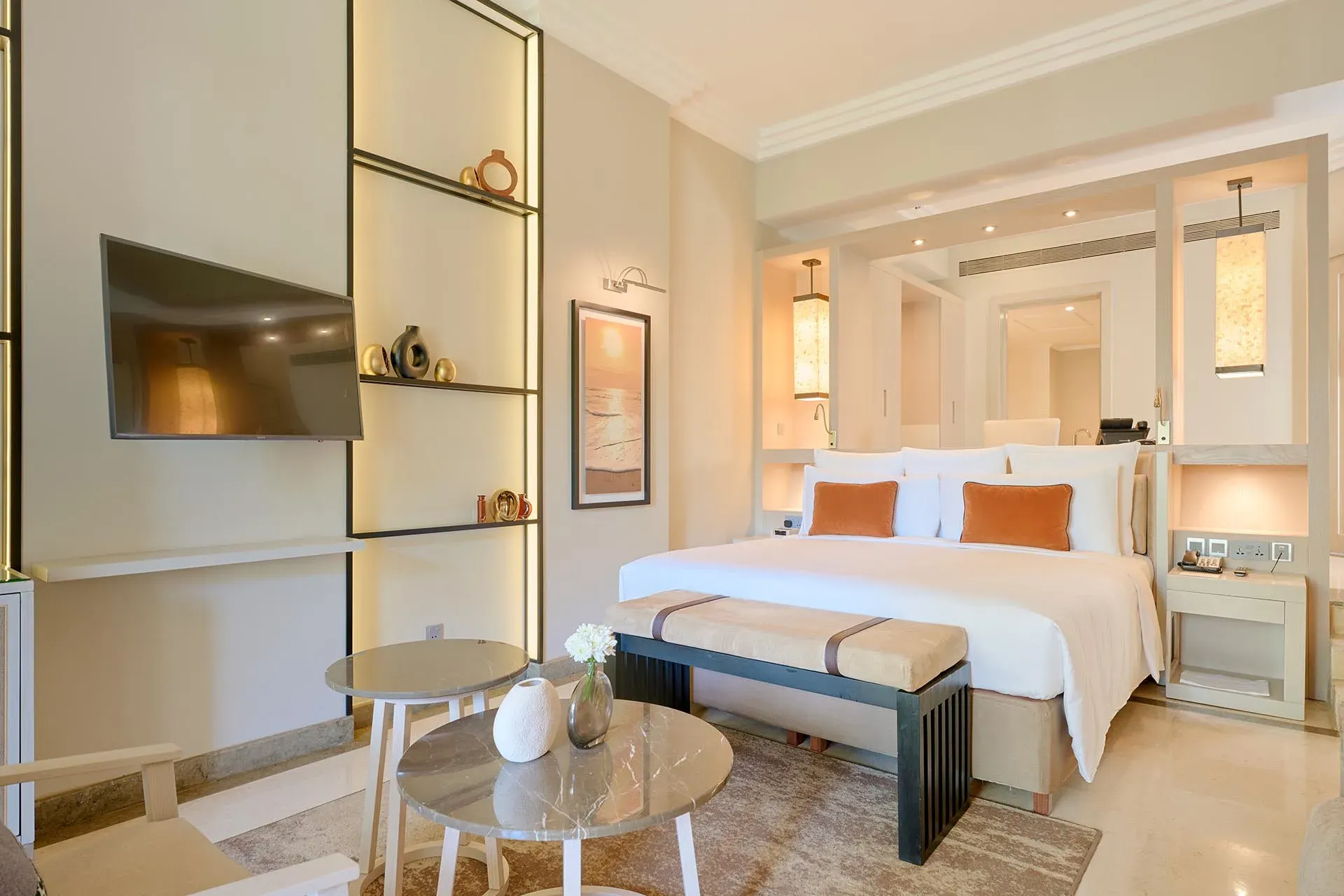 Terrace Suite bedroom with king bed and sitting area at InterContinental Mauritius Resort Balaclava Fort