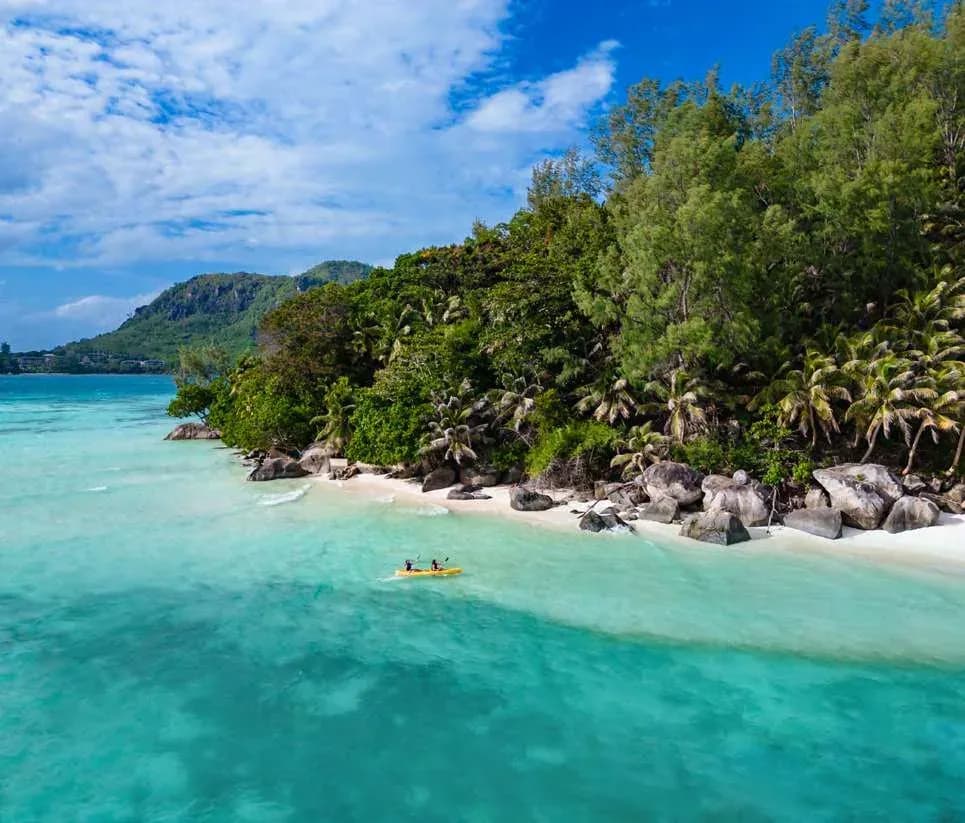 Kayaking off the beach at JA Enchanted Island Resort