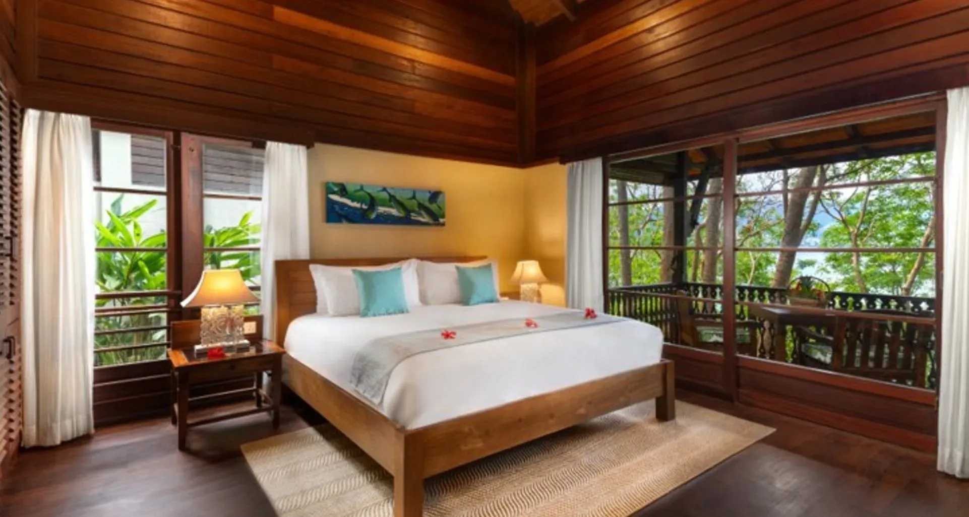 Enchanted Hilltop Lodge Room bedroom and private balcony at JA Enchanted Island Resort
