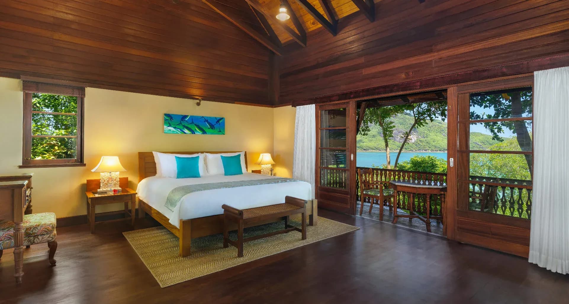 Enchanted Hilltop Villa bedroom with outdoor terrace at JA Enchanted Island Resort