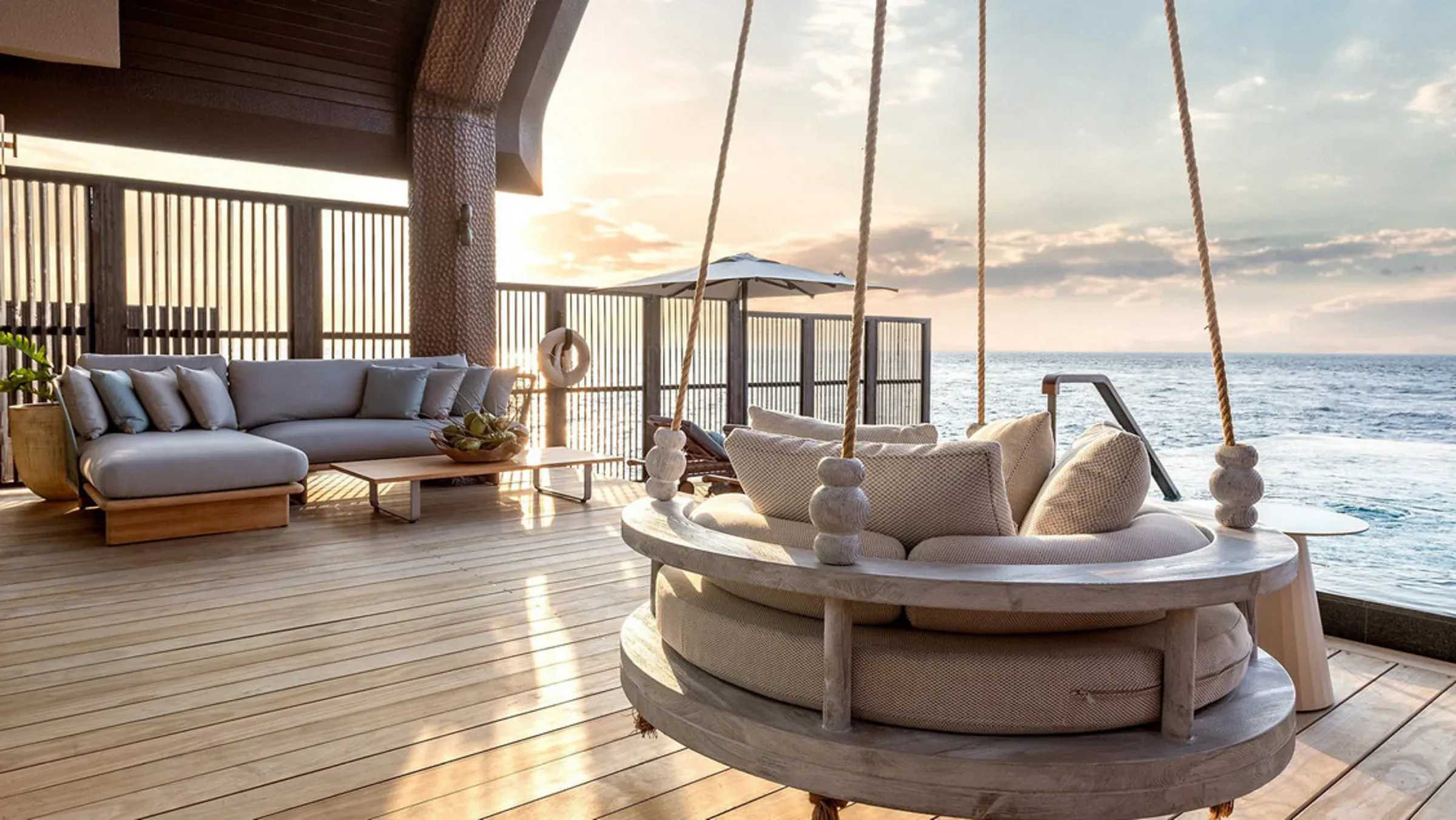 Sunset Ocean Pool Villa deck with lagoon view, JOALI BEING