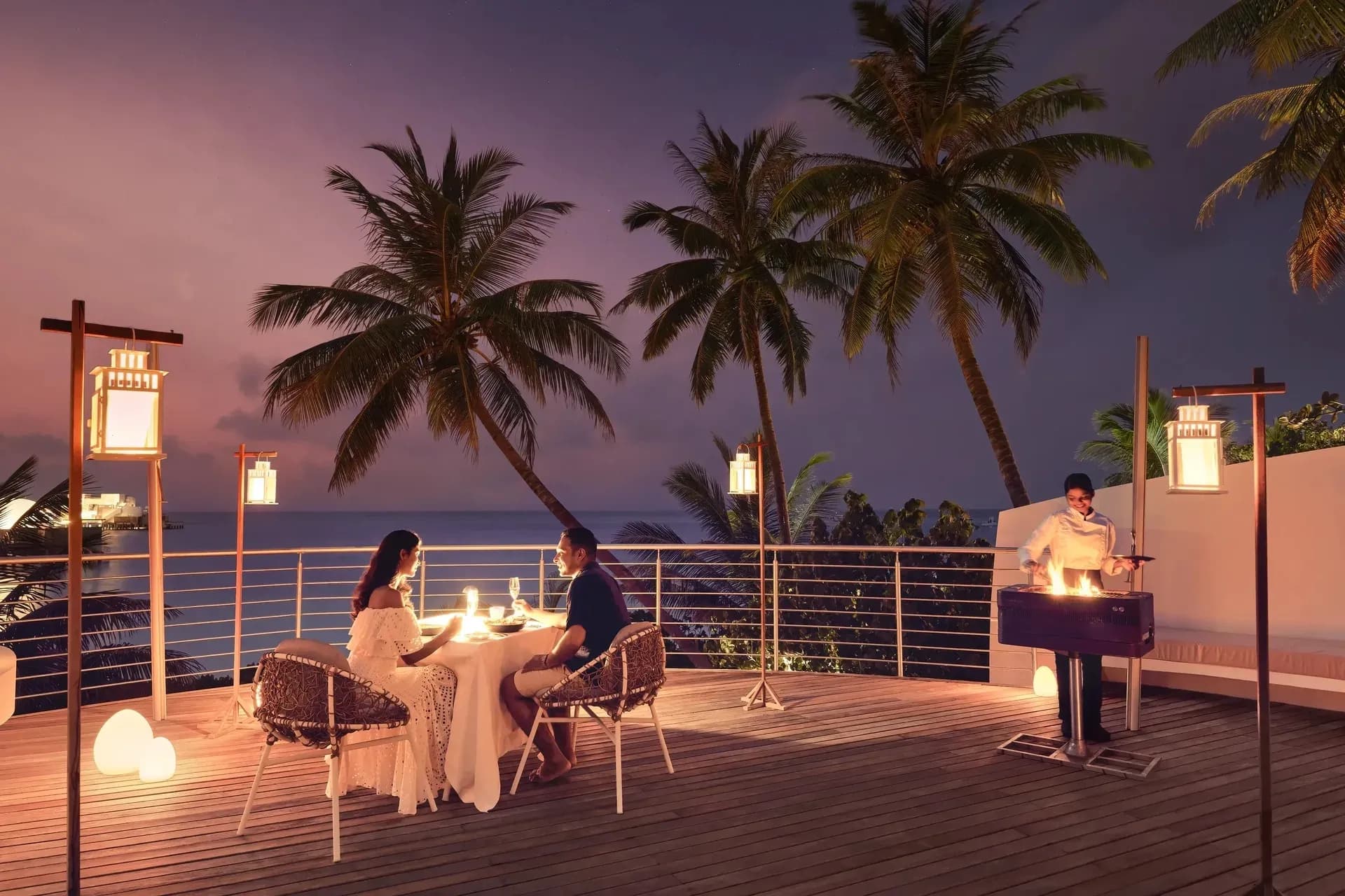 Rooftop private dining setup at Jumeirah Olhahali Island