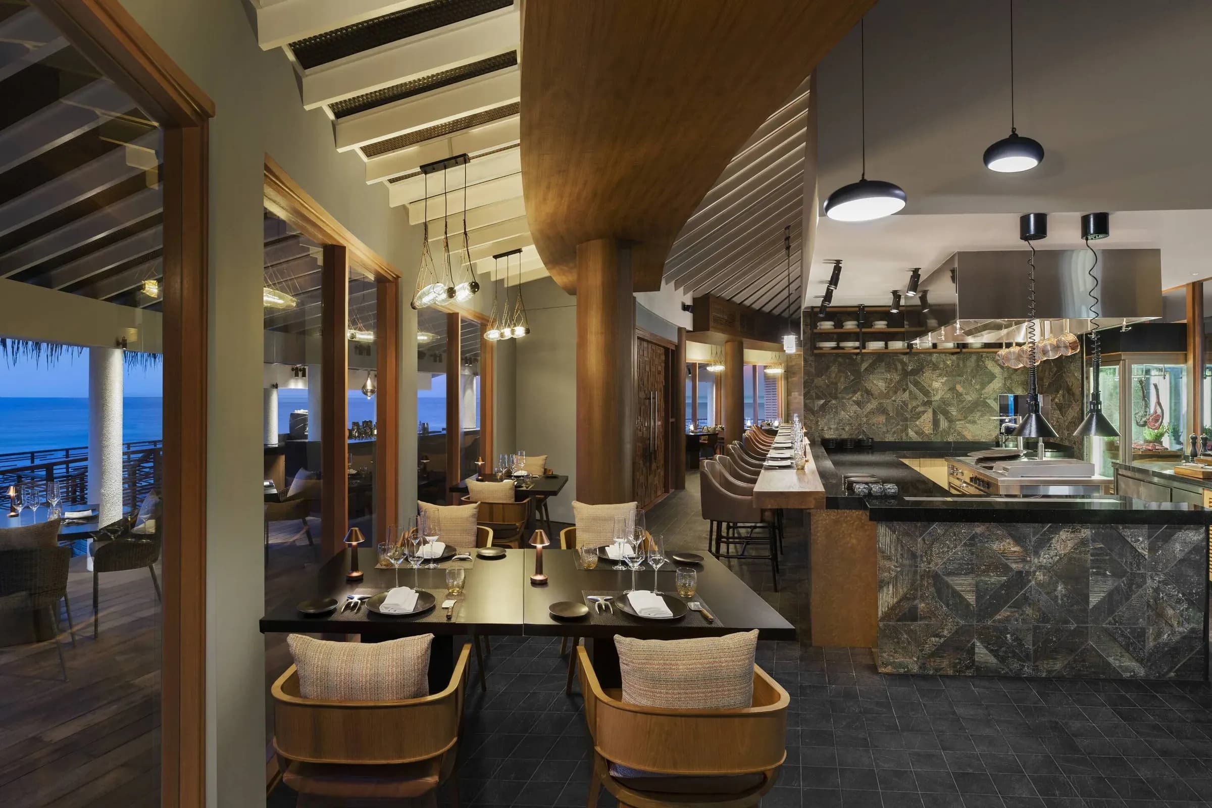 Shio beachfront grill restaurant at JW Marriott Maldives Resort & Spa