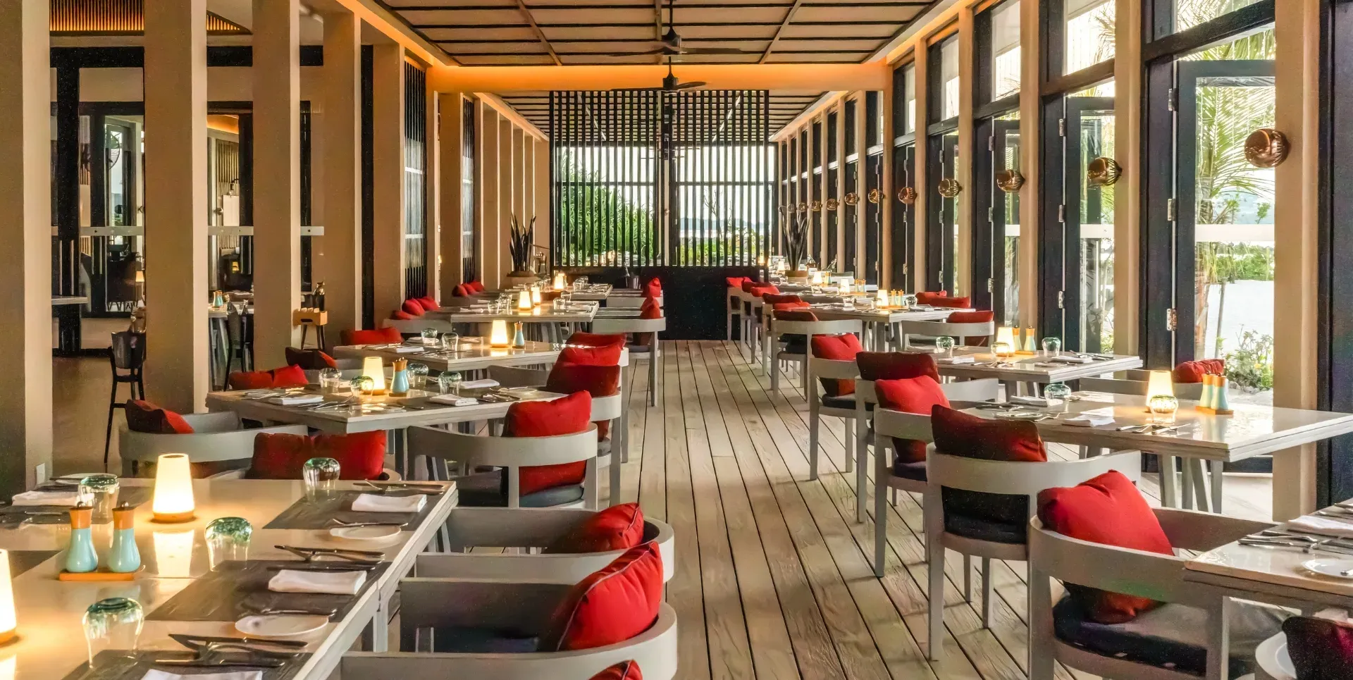 Dining room at Fire, the American steakhouse at Kuda Villingili Resort Maldives