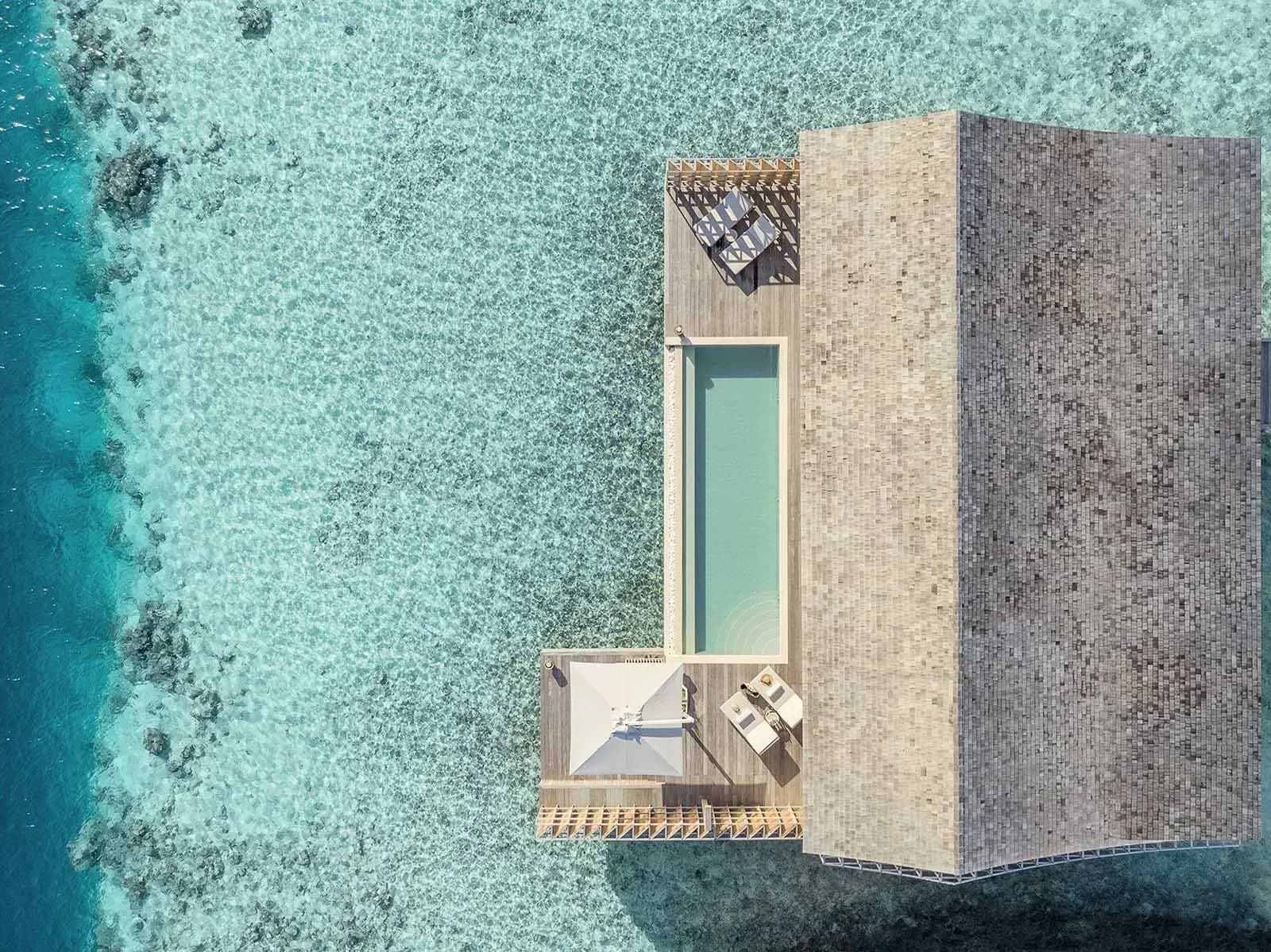 Aerial view of a Two-Bedroom Residence with private pool at Kudadoo Maldives Private Island