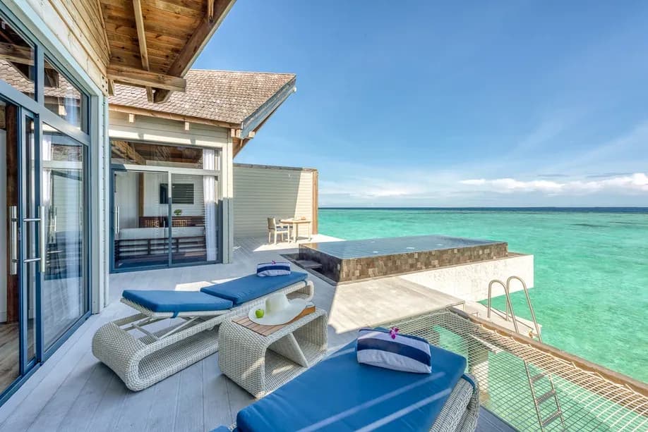 Overwater Pool Villa Lagoon deck and plunge pool over the lagoon at Kuredhivaru Resort and Spa