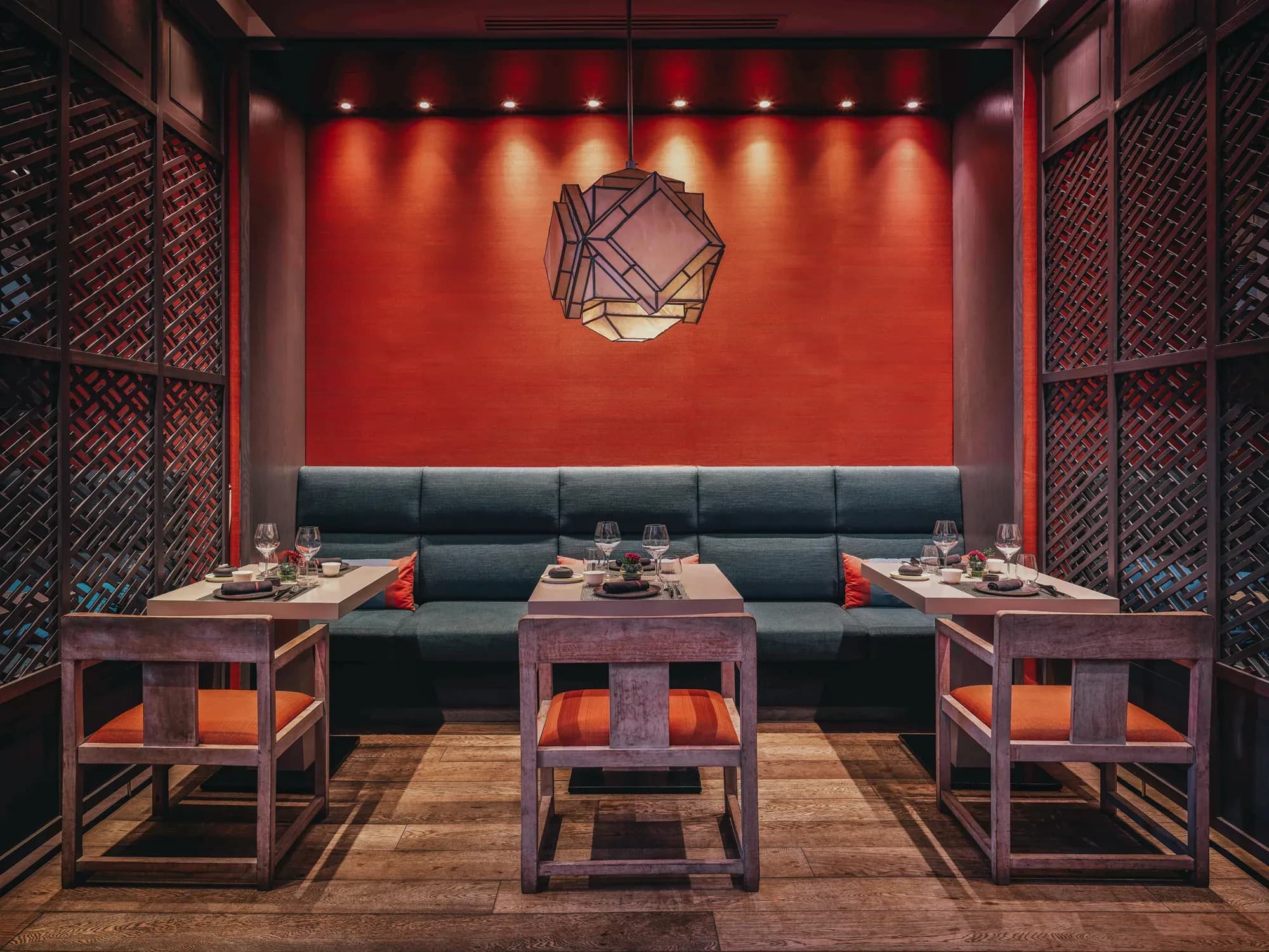 Hasu restaurant's Japanese-style dining setting at Long Beach, Mauritius