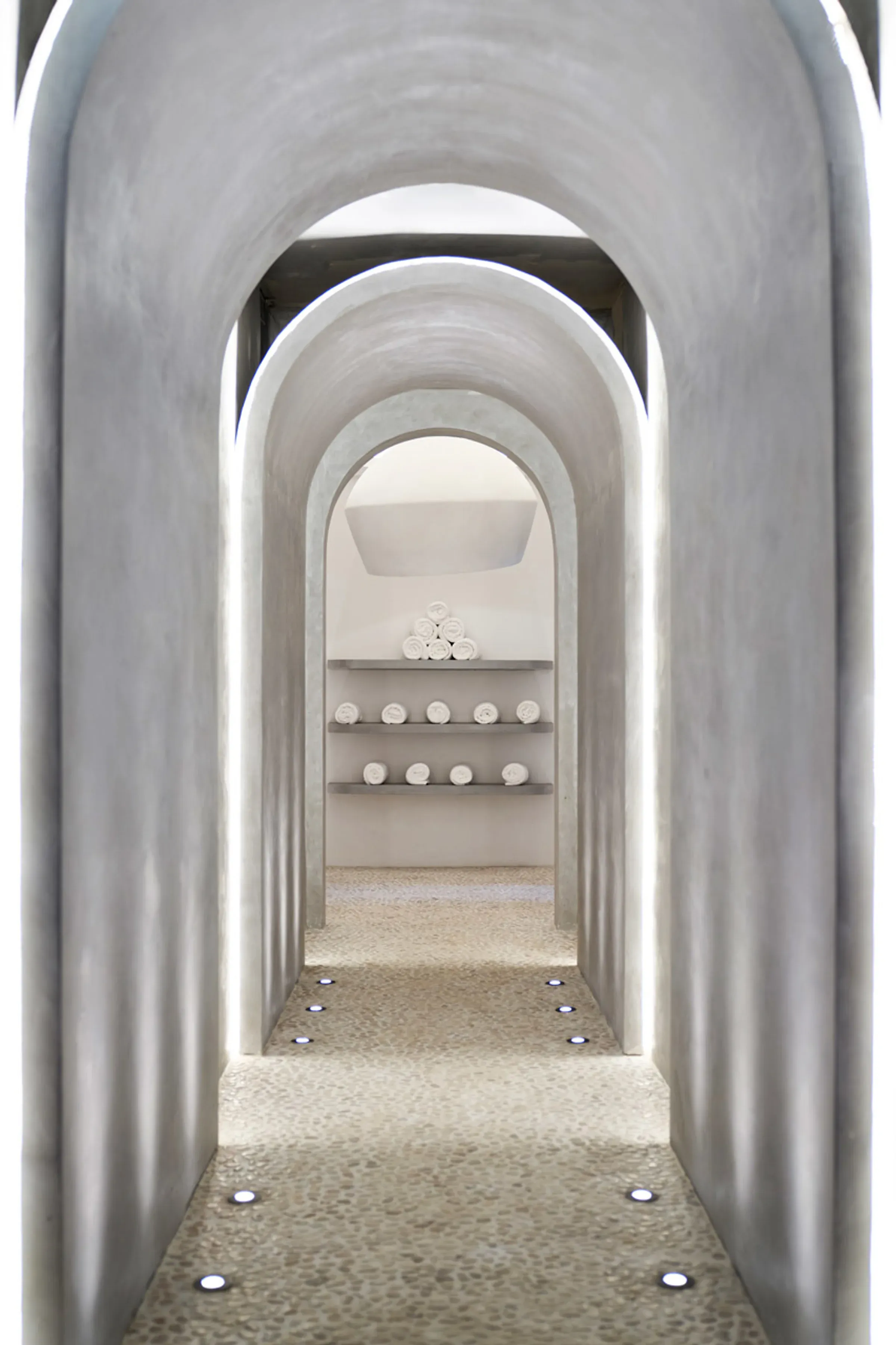 Arched stone corridor at LUX* Me Spa, LUX* Grand Baie