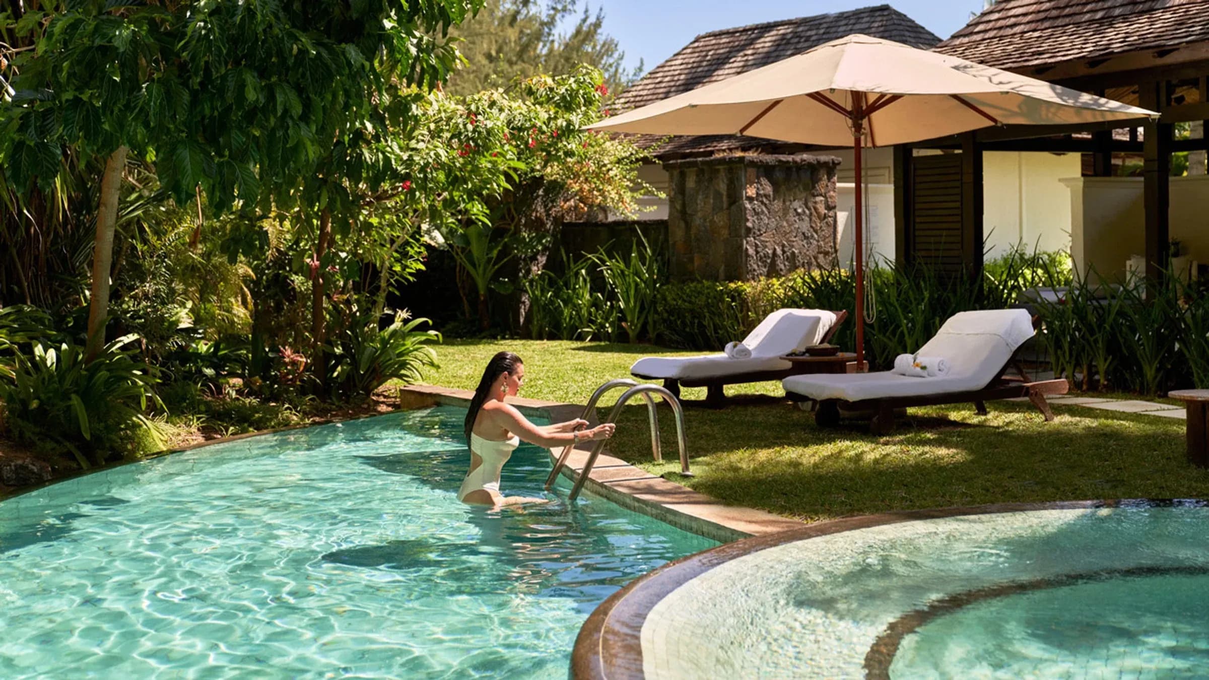 LUX* Me Spa pool and treatment pavilion at LUX* Le Morne Resort