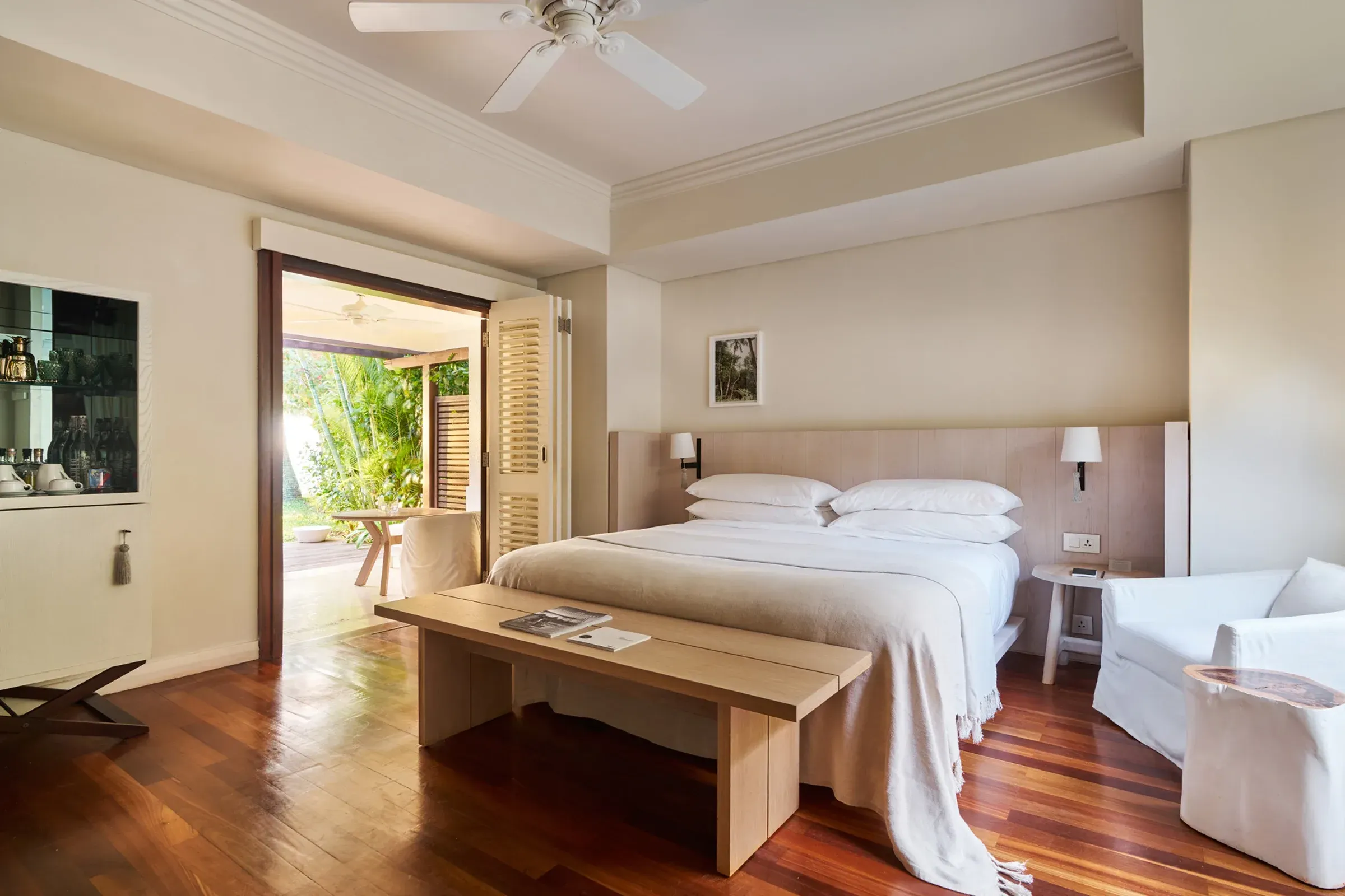 Le Morne Junior Suite terrace with beach and horizon views at LUX* Le Morne Resort
