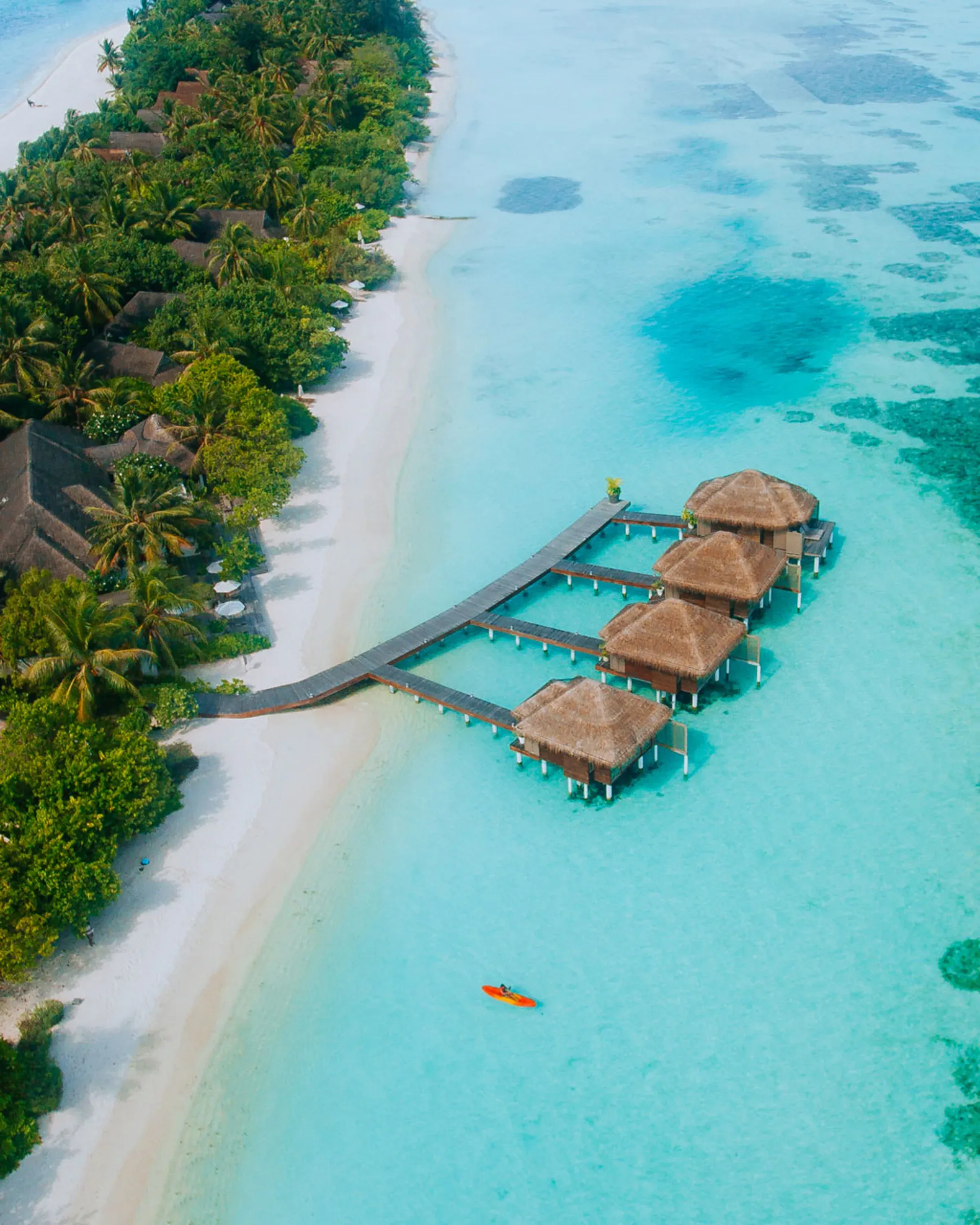 Aerial view of the LUX* ME Spa pavilions at LUX* South Ari Atoll