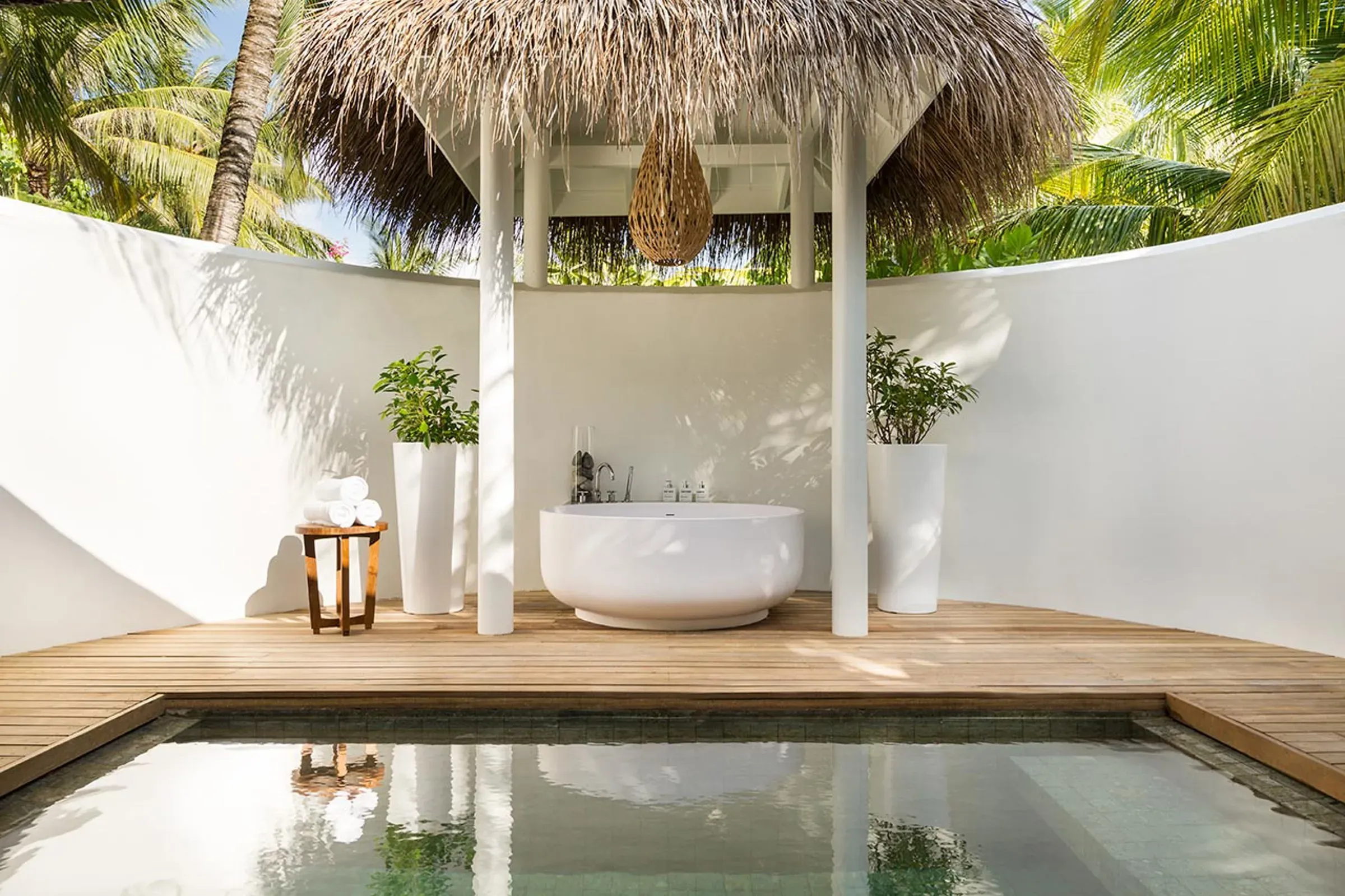 Beach Pool Villa plunge pool deck at LUX* South Ari Atoll
