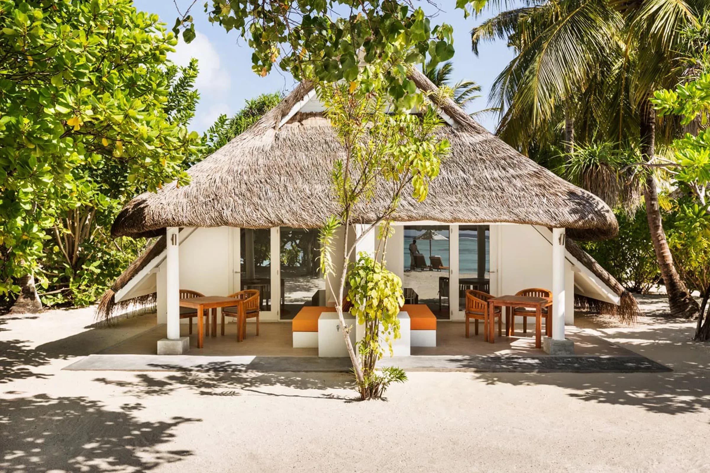 Family Beach Pavilion terrace at LUX* South Ari Atoll
